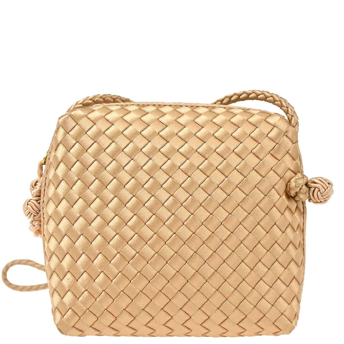Bottega Veneta Beige Satin Intrecciato Shoulder Bag
