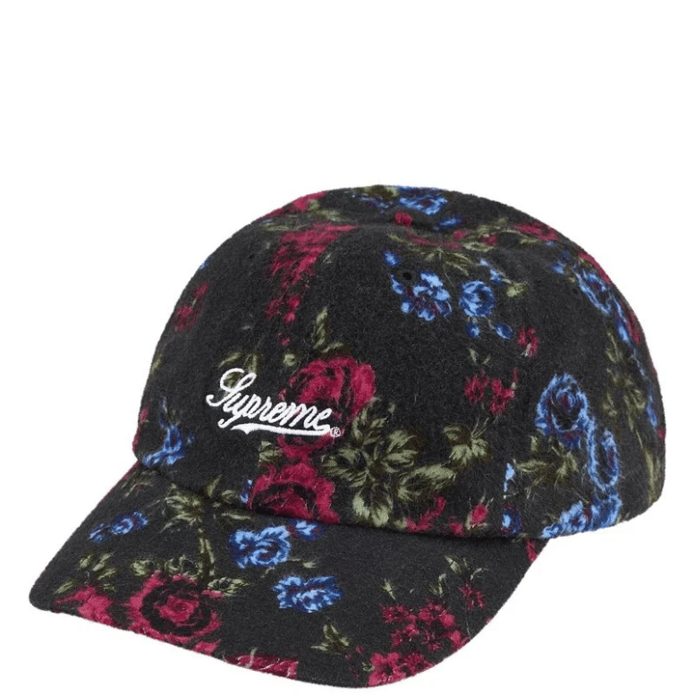SUPREME FLORAL FLANNEL BLACK 6-PANEL CAP