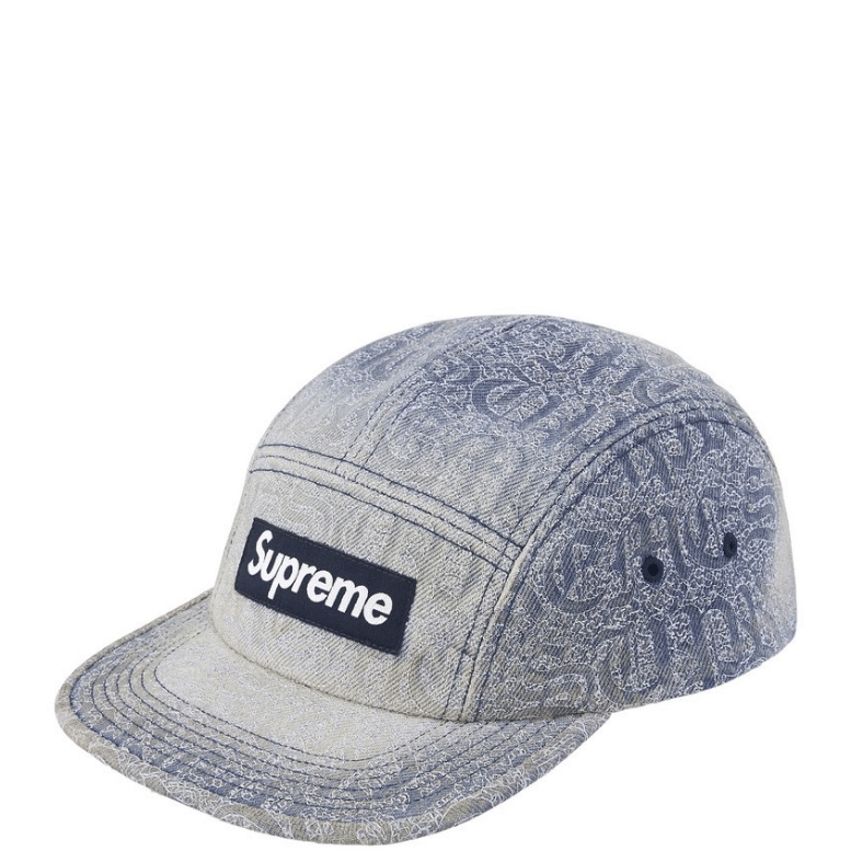 SUPREME STITCHED OLD ENGLISH DENIM BLUE CAMP CAP