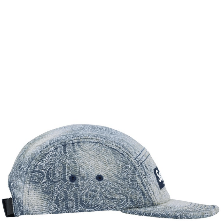 SUPREME STITCHED OLD ENGLISH DENIM BLUE CAMP CAP