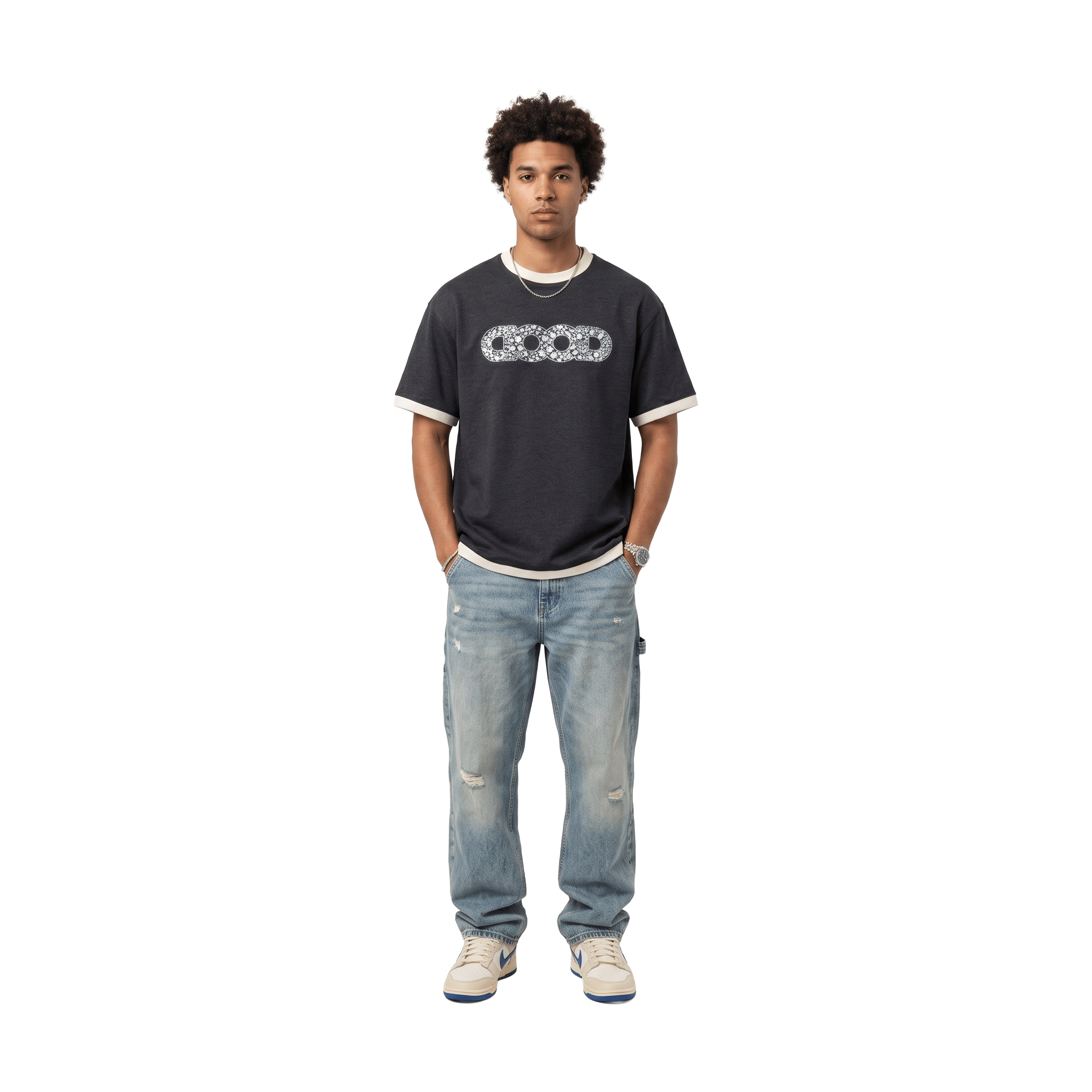 GOODBRAND Floral Yard Sequin Globe Tee Black (SS26)