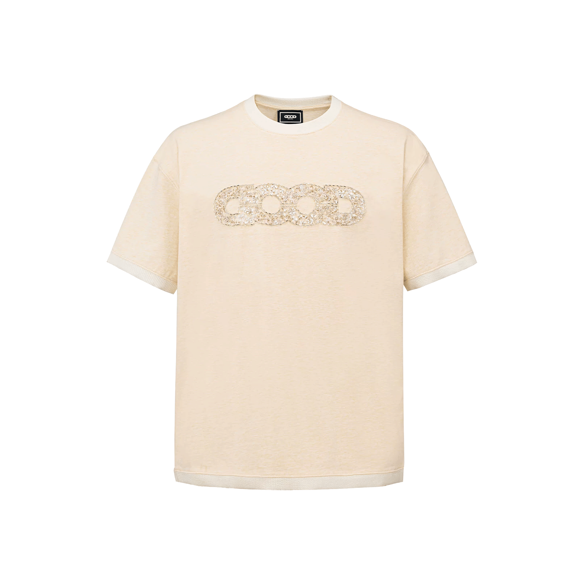 GOODBRAND Floral Yarn Sequin Globe Tee Beige (SS26)