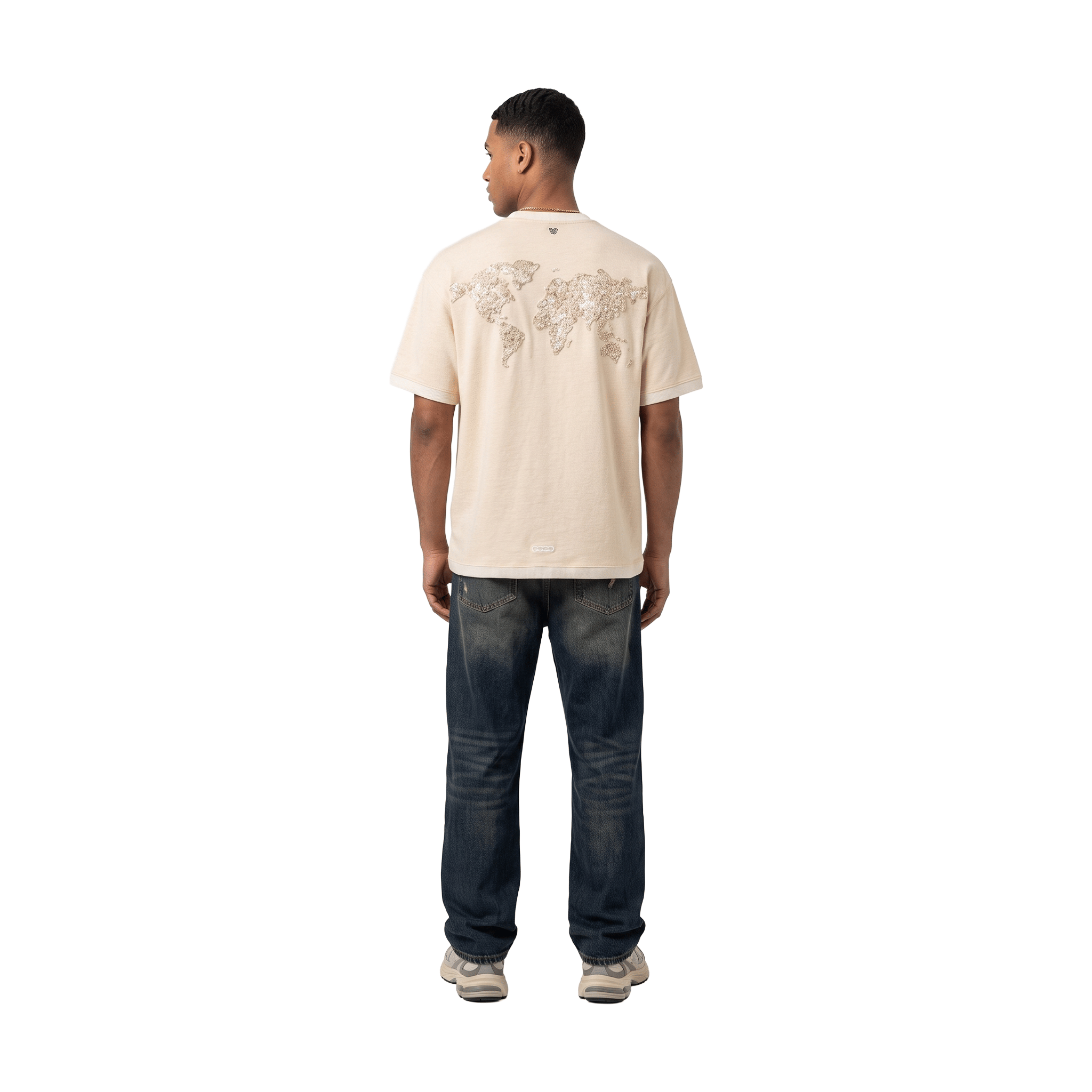GOODBRAND Floral Yarn Sequin Globe Tee Beige (SS26)