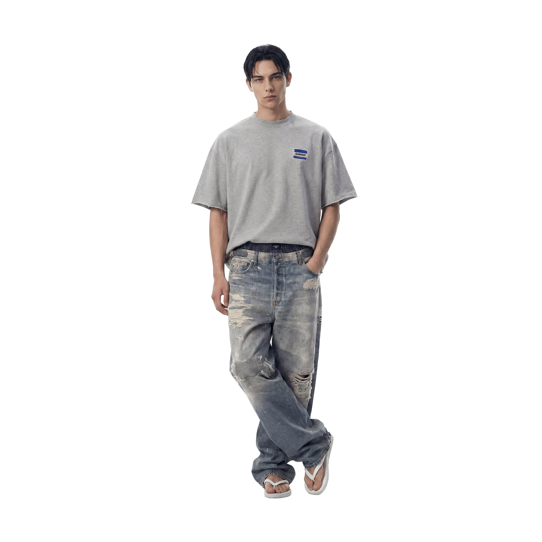 SLOWDOWN Transparent Tape Basic Grey Tee (SS26)