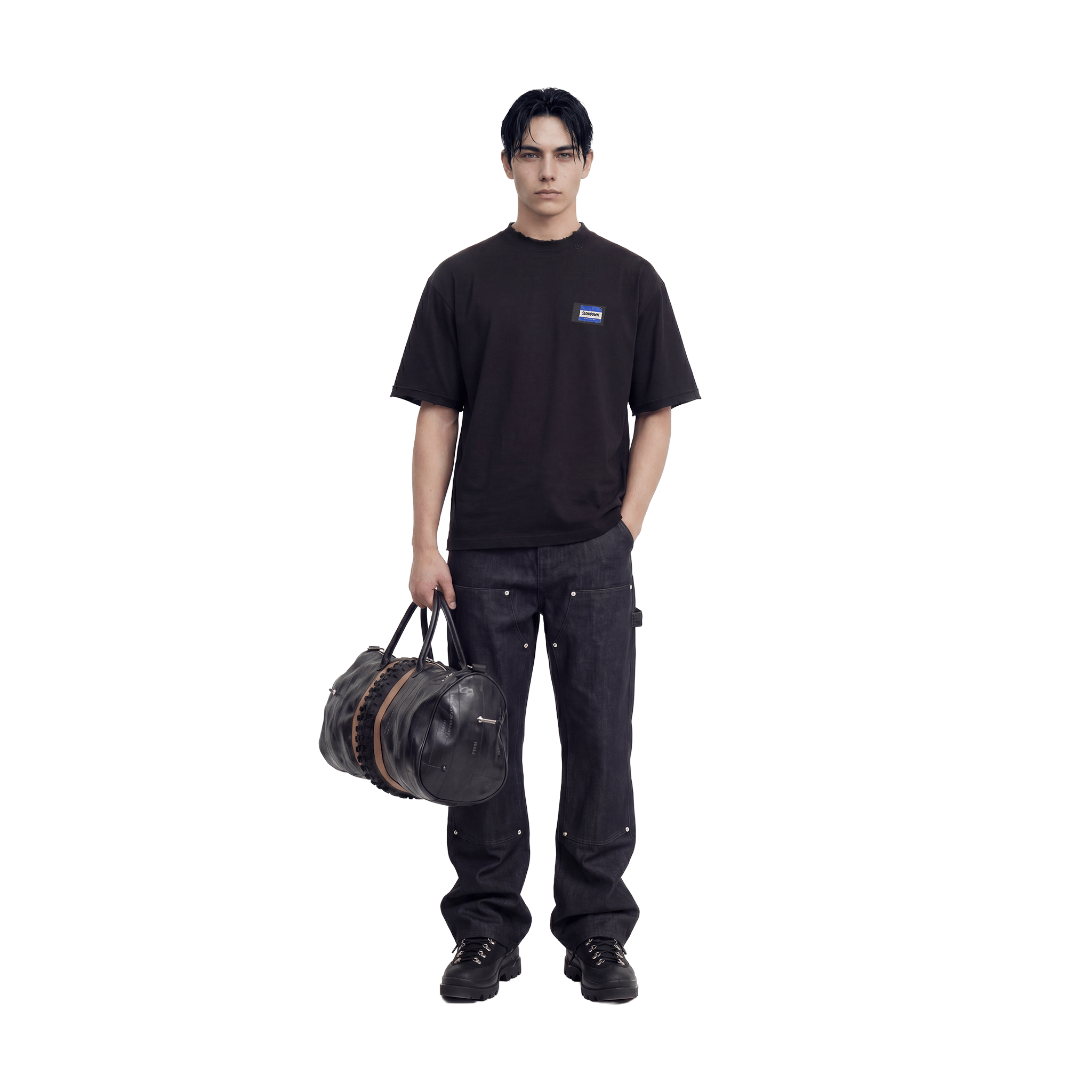 SLOWDOWN Transparent Tape Basic Black Tee (SS26)