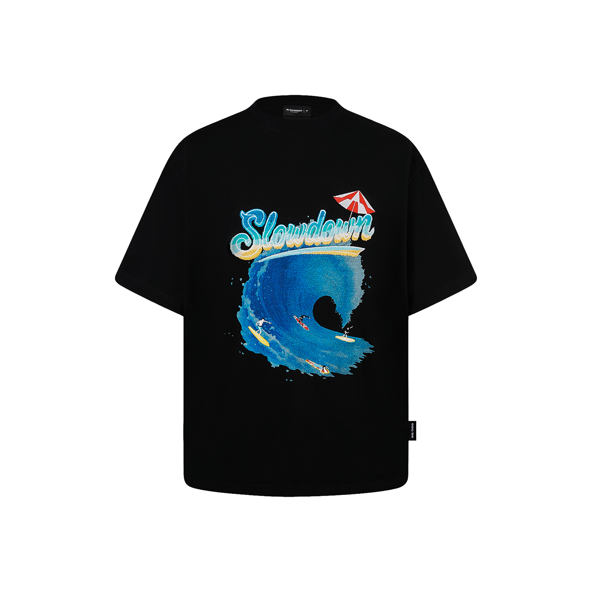 SLOWDOWN Sea Surfing Towel Embroidery Tee Black (SS26)