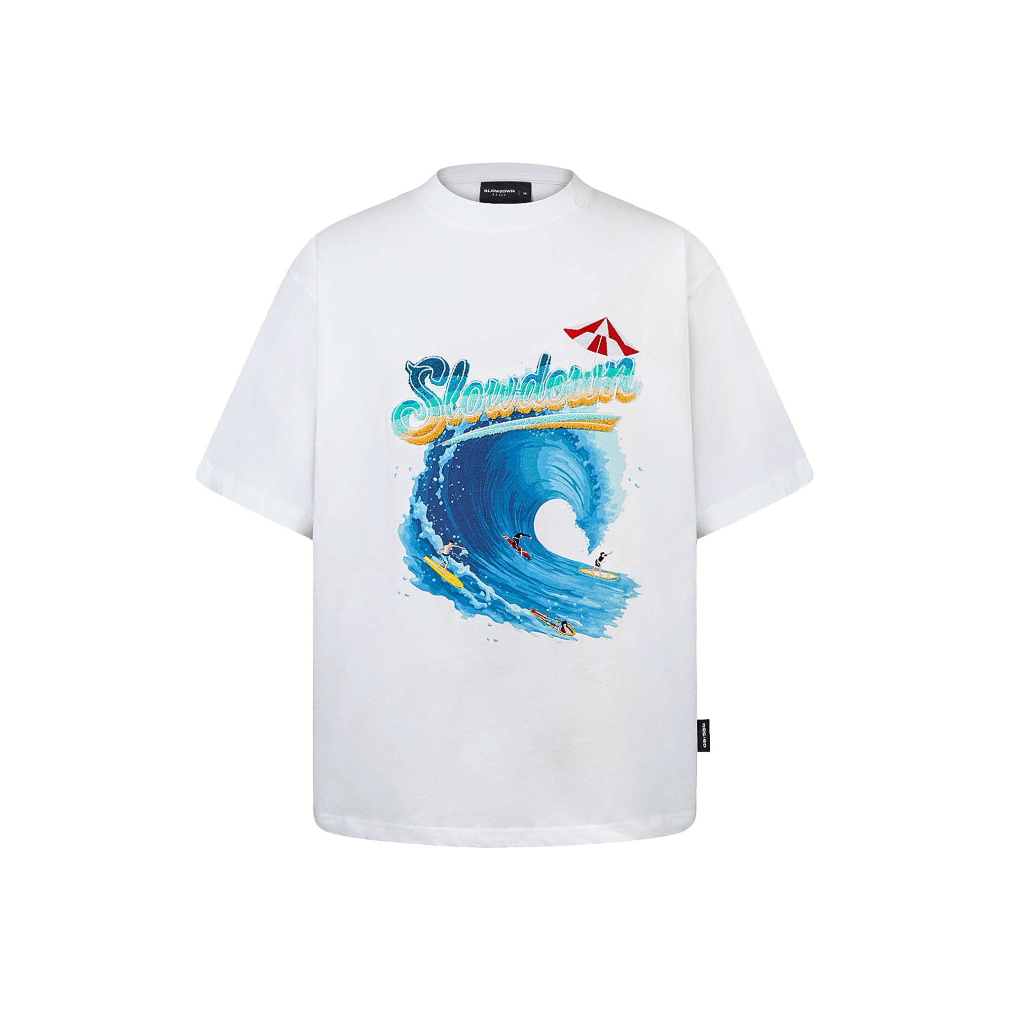 SLOWDOWN Sea Surfing Towel Embroidery Tee White (SS26)