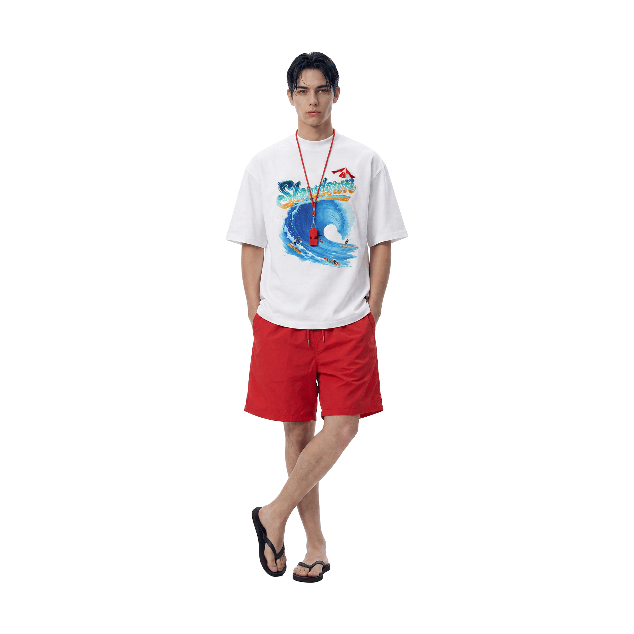 SLOWDOWN Sea Surfing Towel Embroidery Tee White (SS26)