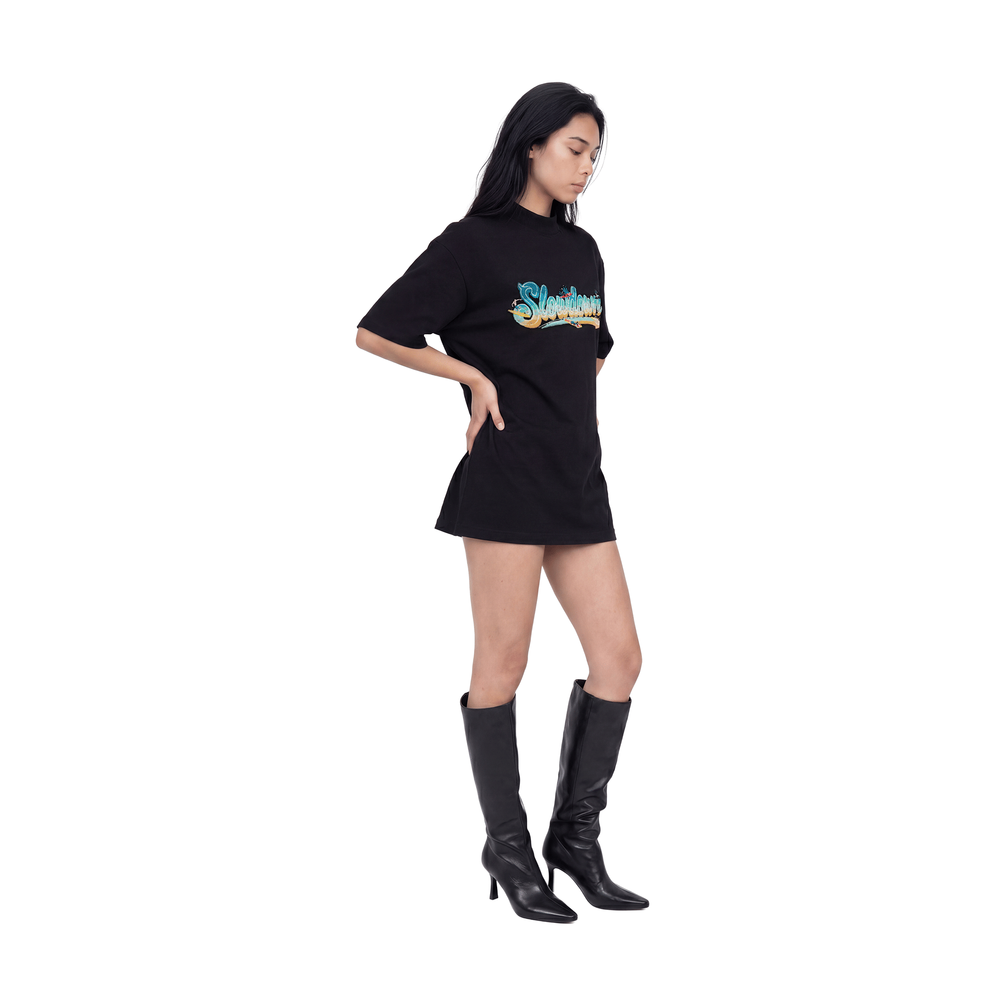 SLOWDOWN Surfing Towel Embroidery Tee Black (SS26)