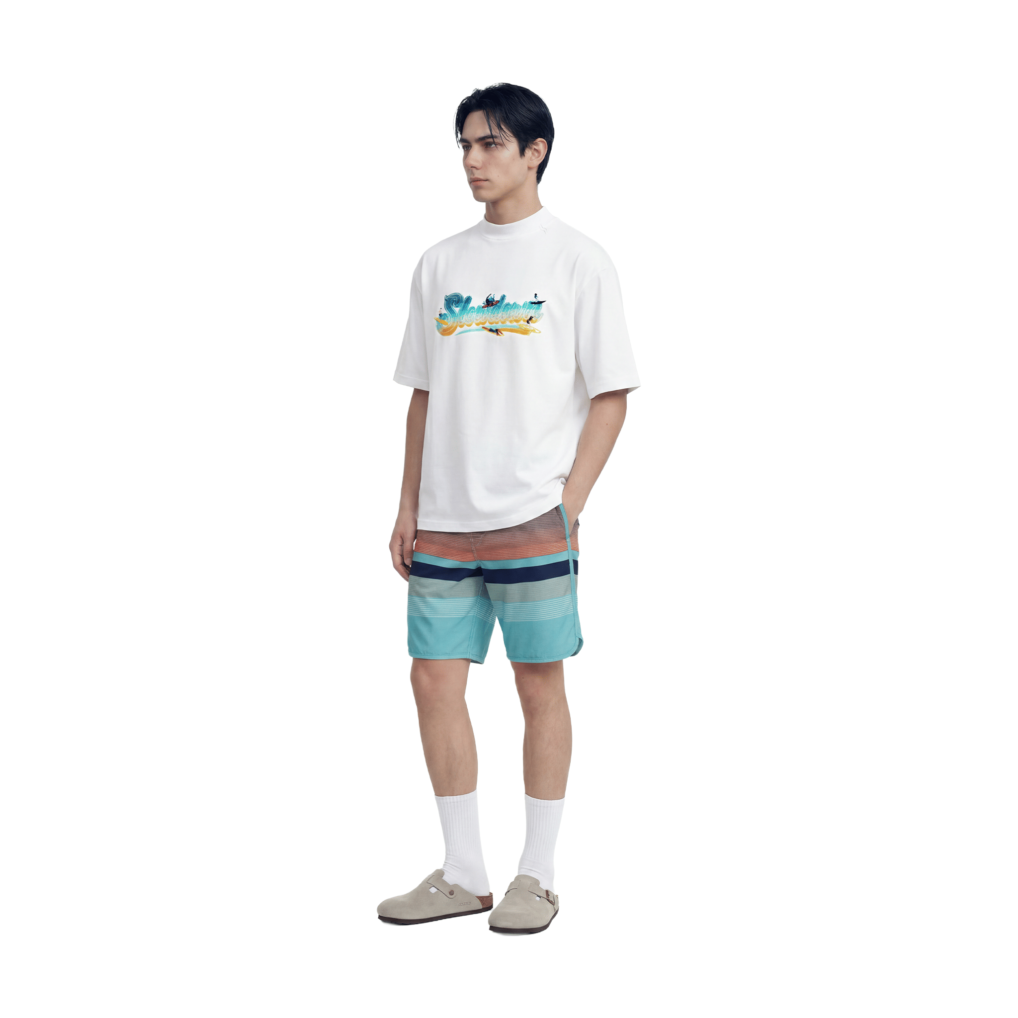 SLOWDOWN Surfing Towel Embroidery Tee White (SS26)