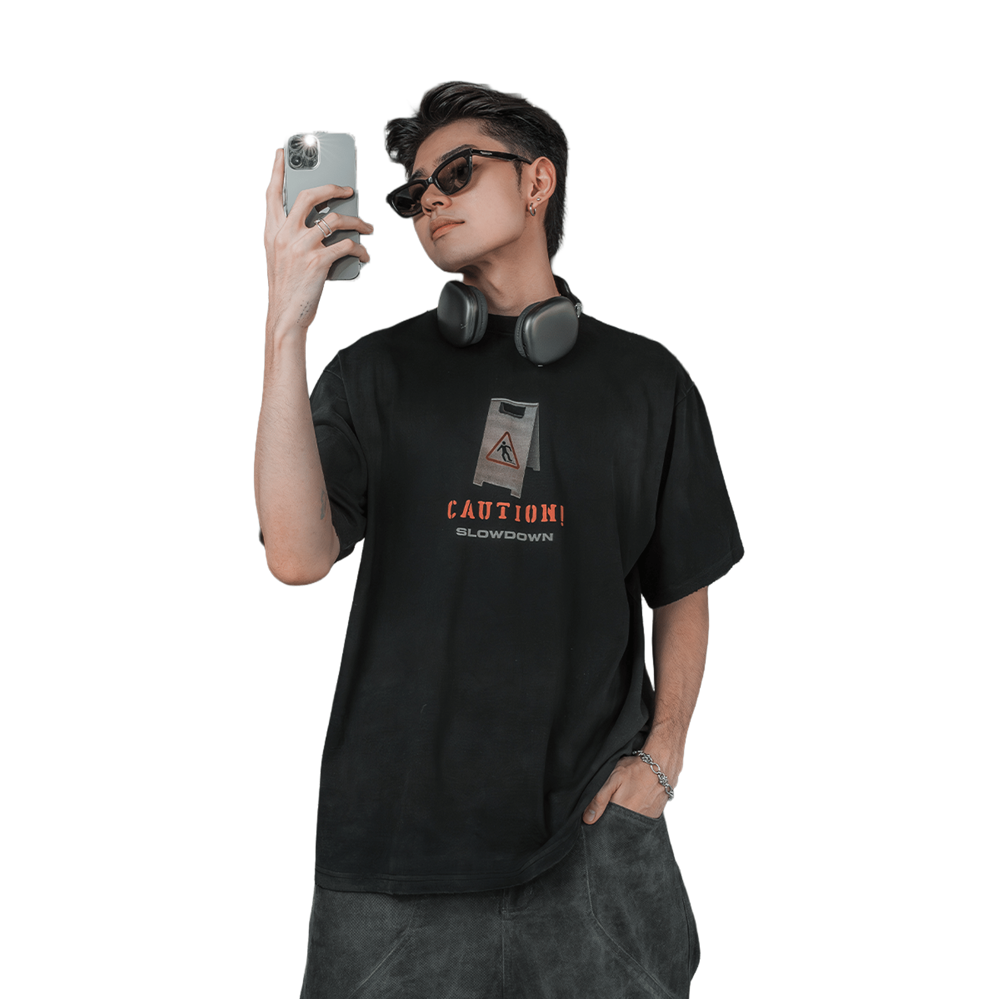 SLOWDOWN Caution Wet Floor Tee Black (SS25)