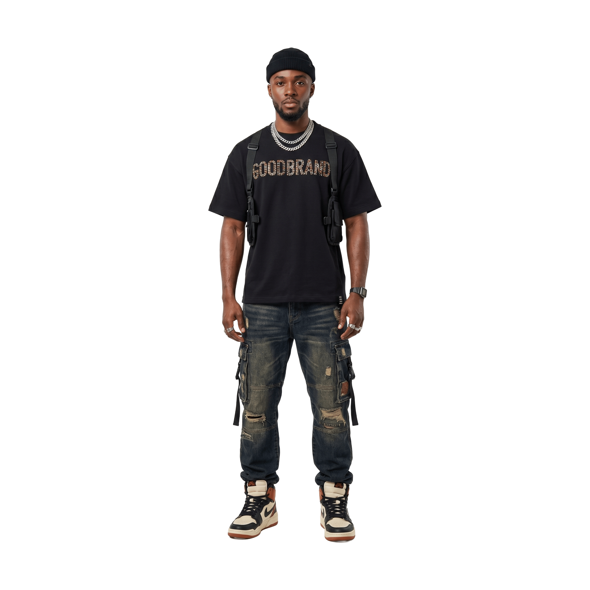 GOODBRAND Slogan Champagne Fragment Tee Black (SS26)
