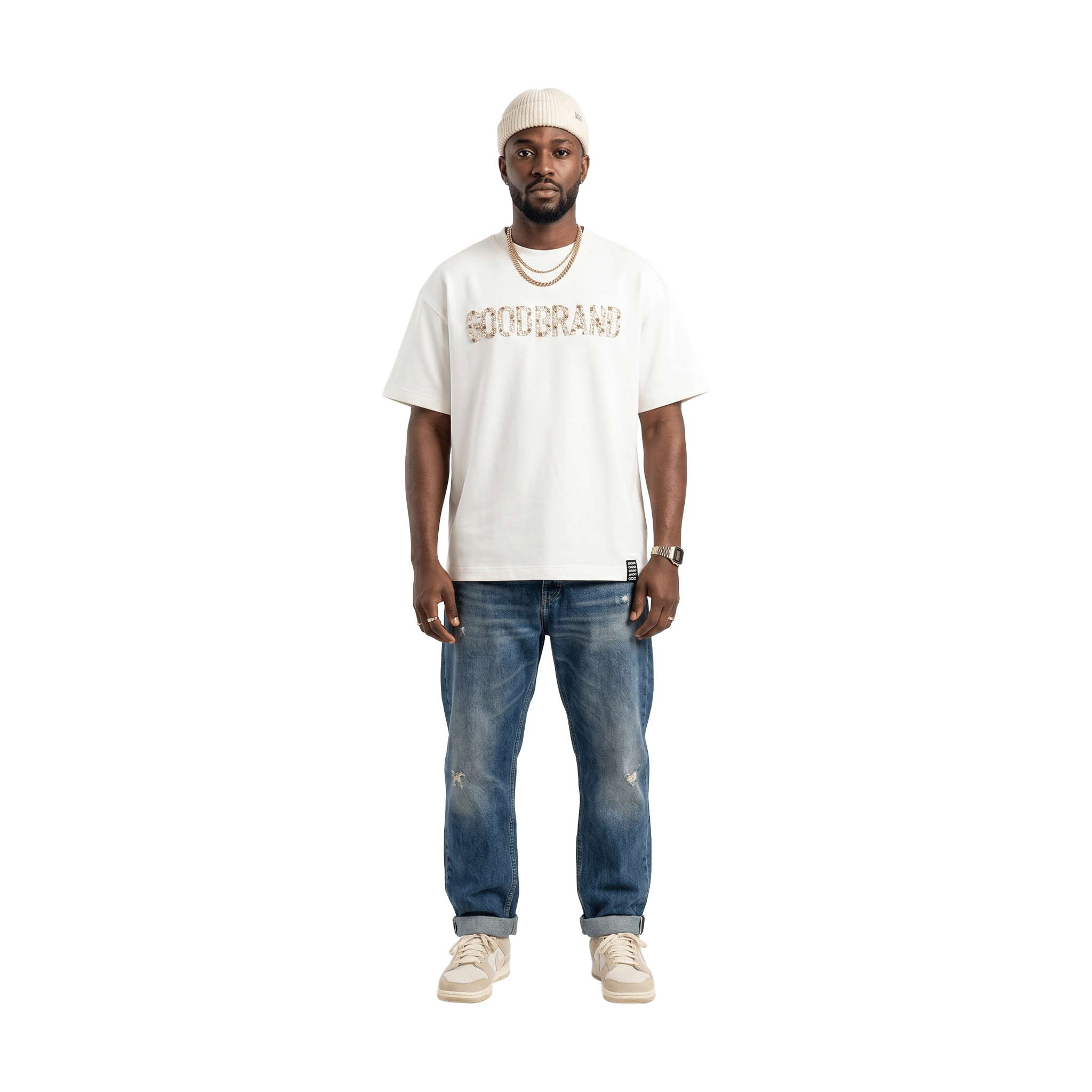 GOODBRAND Slogan Champagne Fragment Tee White (SS26)