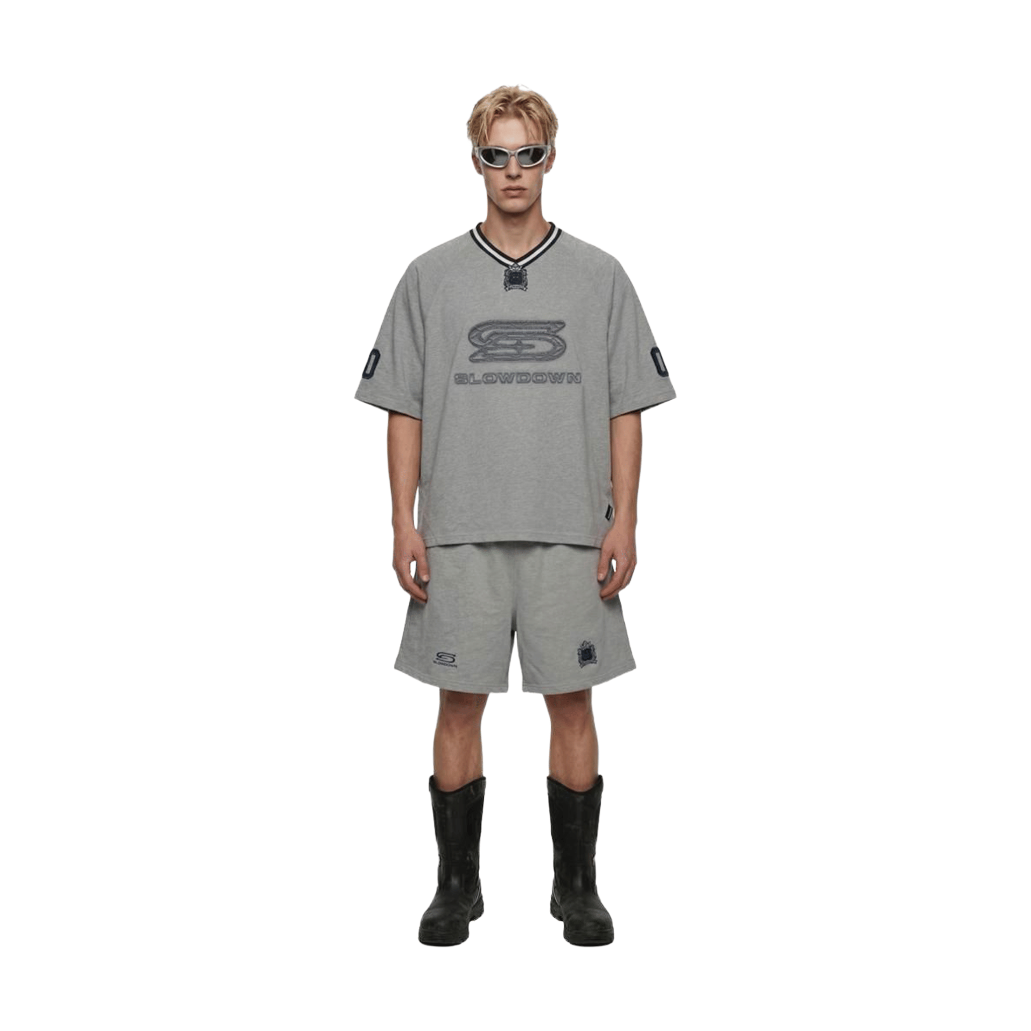 SLOWDOWN Time Out SD Quilted V-Neck Jersey Light Grey (SS26)