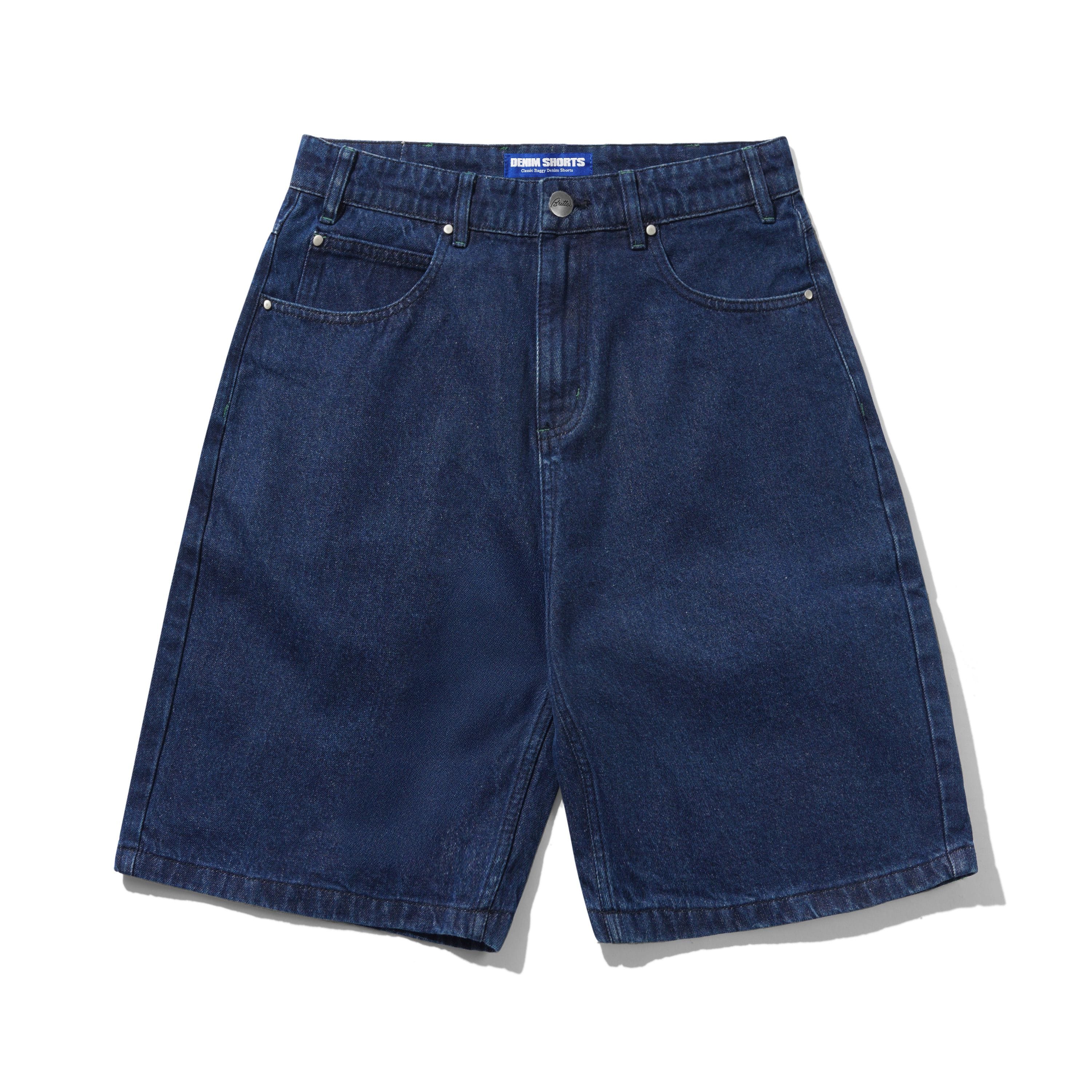 Butter Goods Drummer Baggy Denim Shorts Raw Dark Indigo