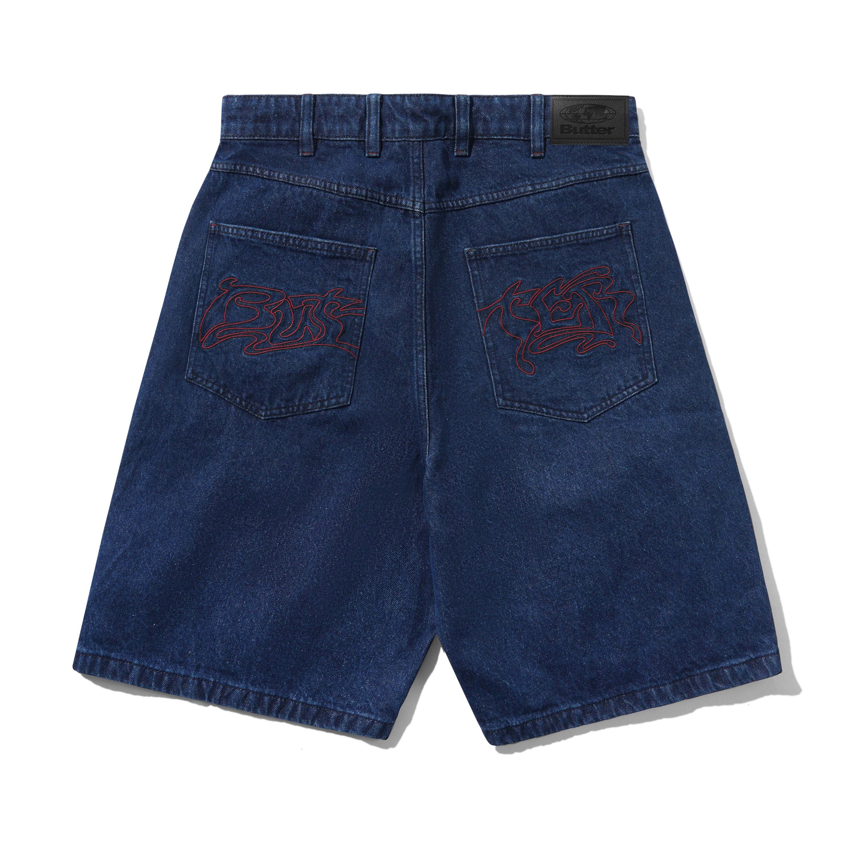 Butter Goods Drummer Baggy Denim Shorts Raw Dark Indigo