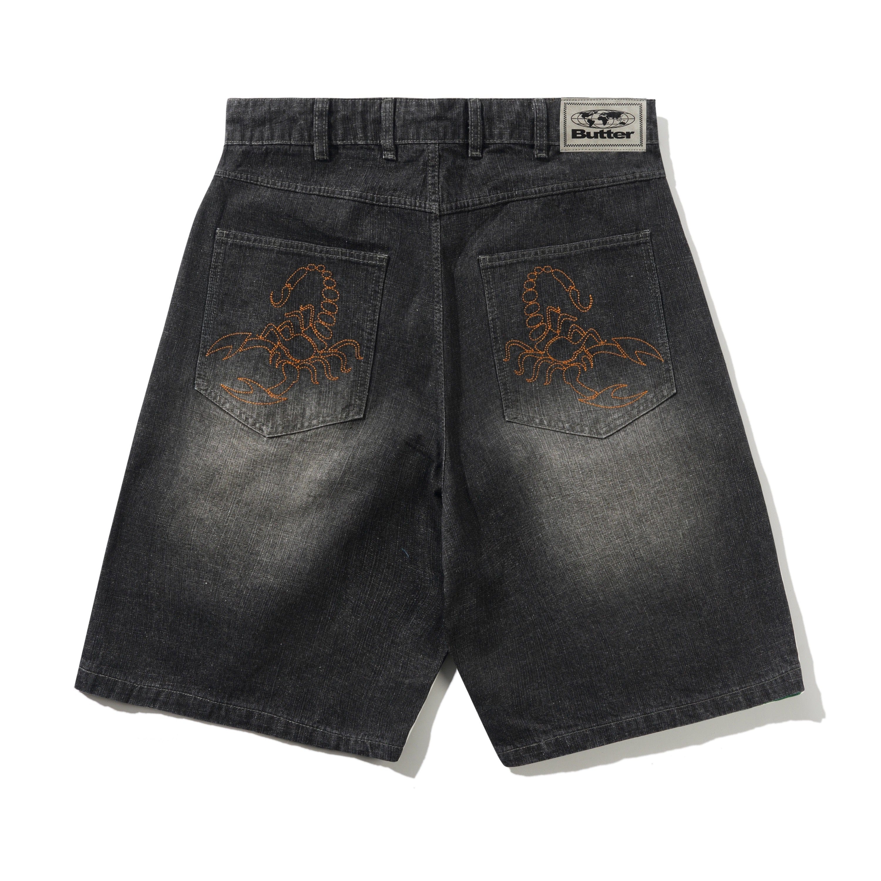 Butter Goods Scorpion Stitch Denim Shorts Slub Black