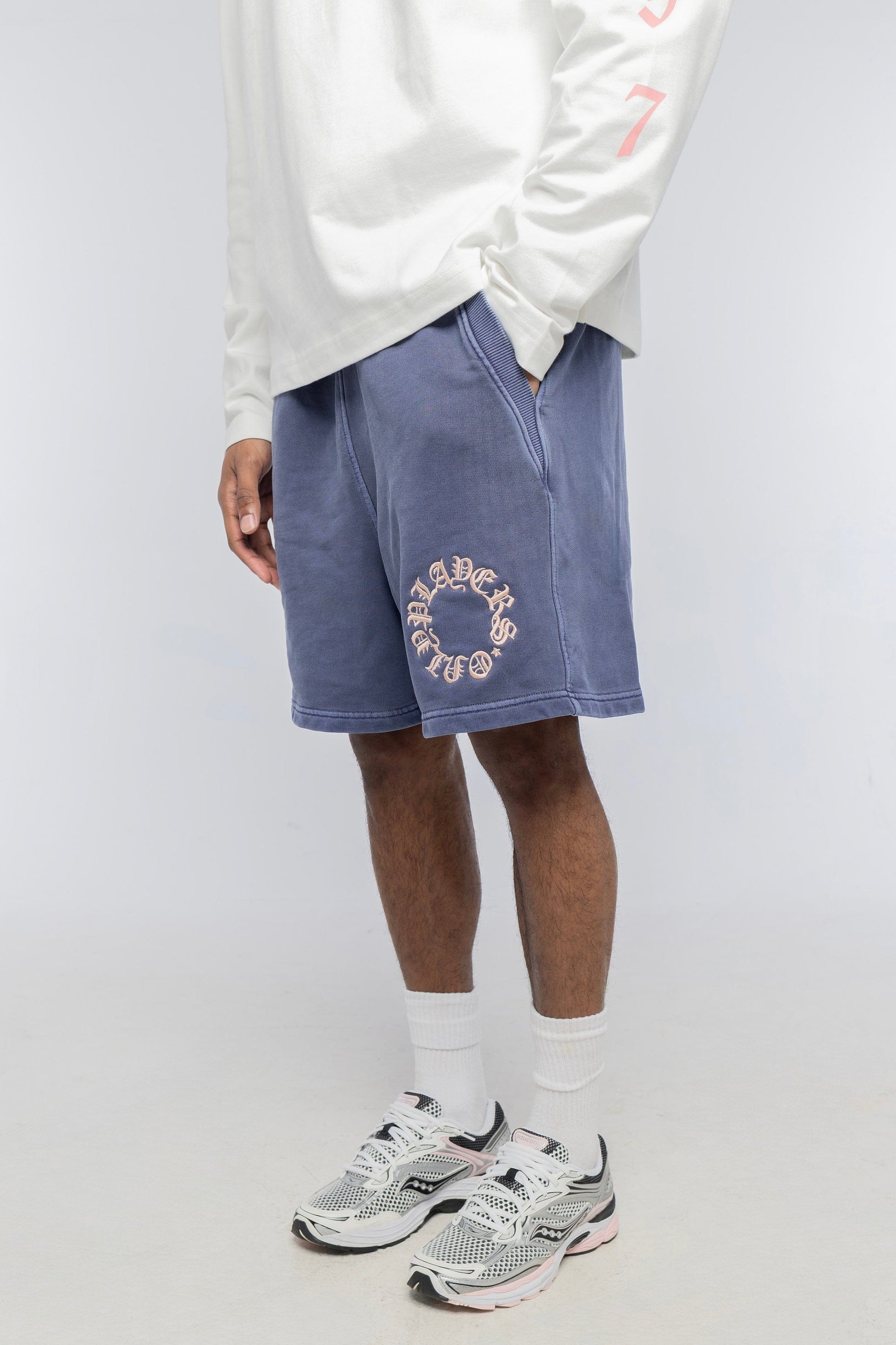 PLAYERS ONLY WASHED NAVY EMBROIDERED SHORTS