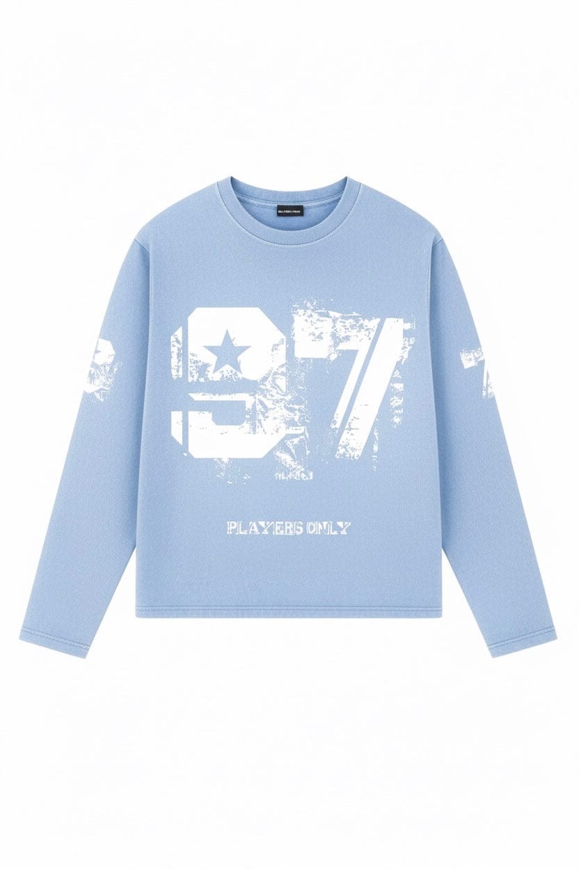 PLAYERS ONLY WASHED SKY BLUE DISTRESSED 97 JERSEY LONG SLEEVE