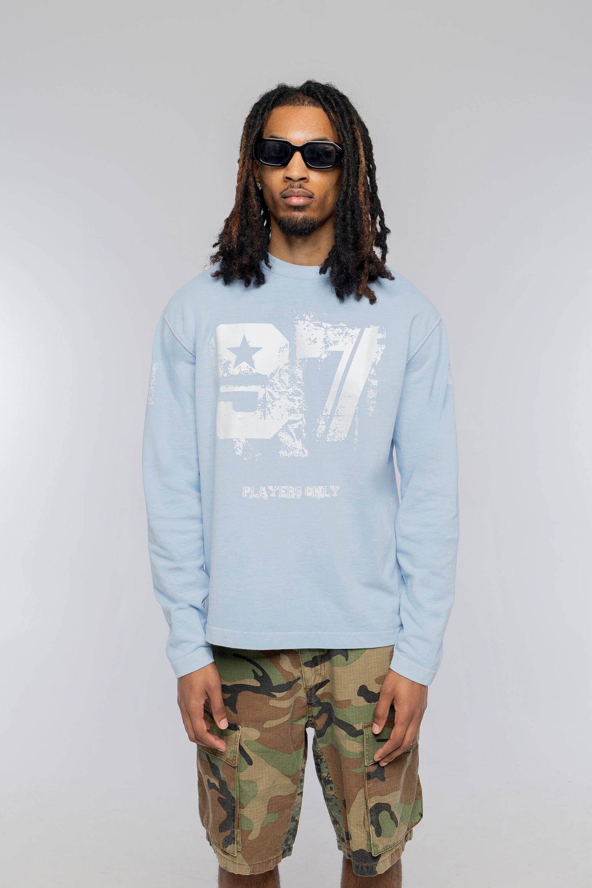 PLAYERS ONLY WASHED SKY BLUE DISTRESSED 97 JERSEY LONG SLEEVE