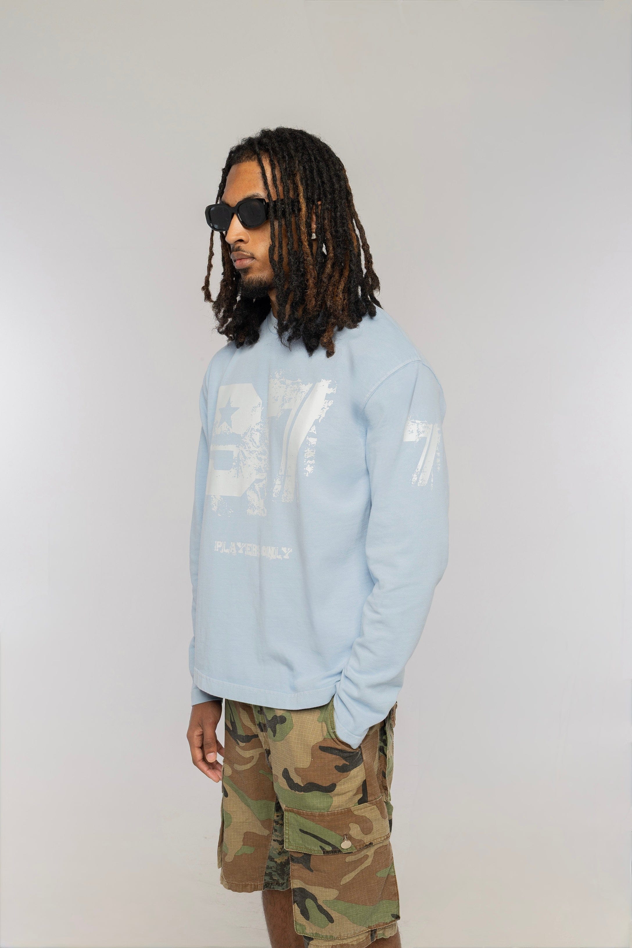 PLAYERS ONLY WASHED SKY BLUE DISTRESSED 97 JERSEY LONG SLEEVE