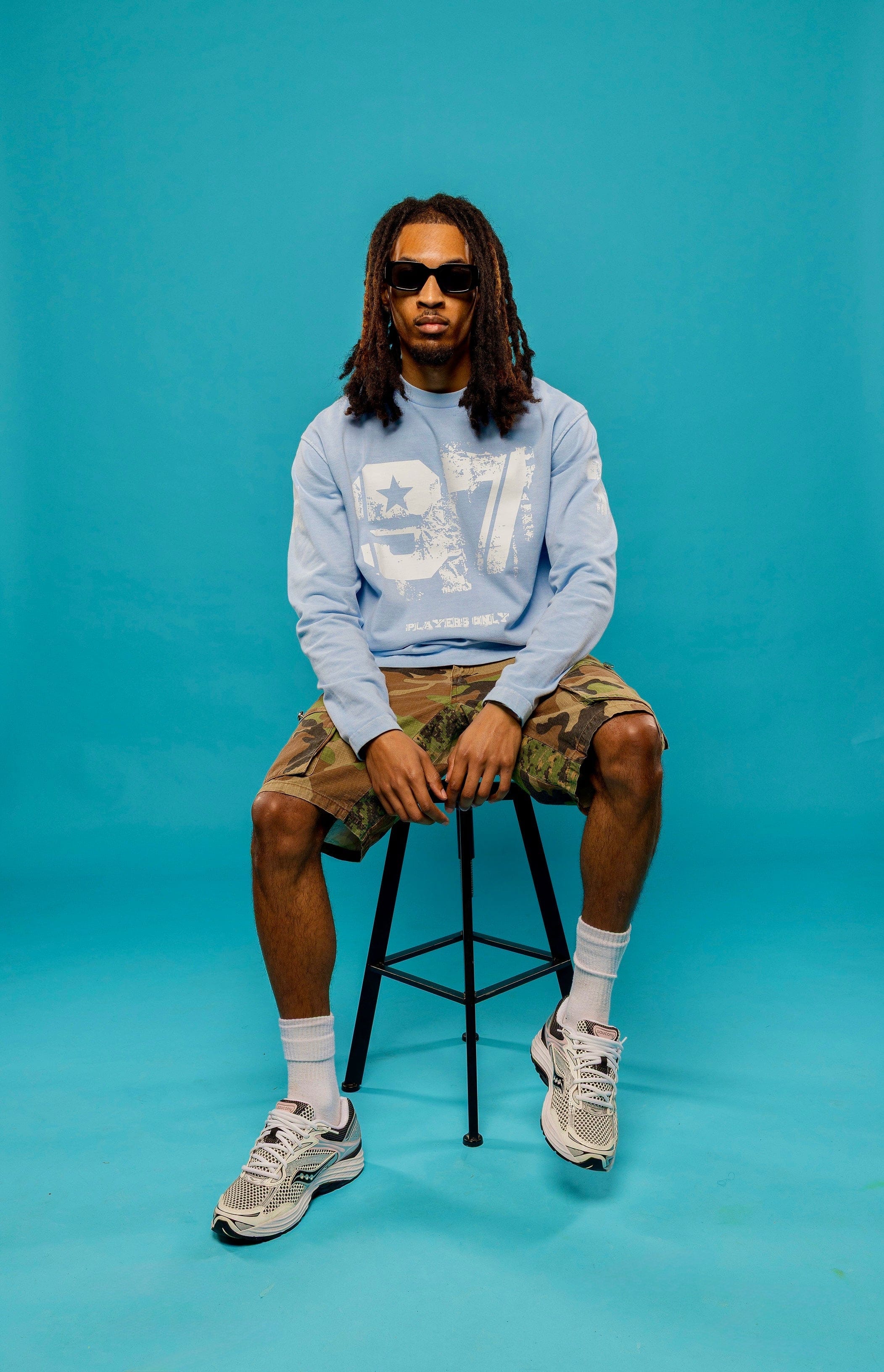 PLAYERS ONLY WASHED SKY BLUE DISTRESSED 97 JERSEY LONG SLEEVE
