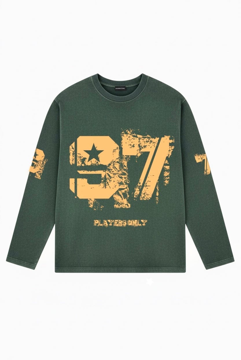 PLAYERS ONLY WASHED FORREST GREEN DISTRESSED 97 JERSEY LONG SLEEVE