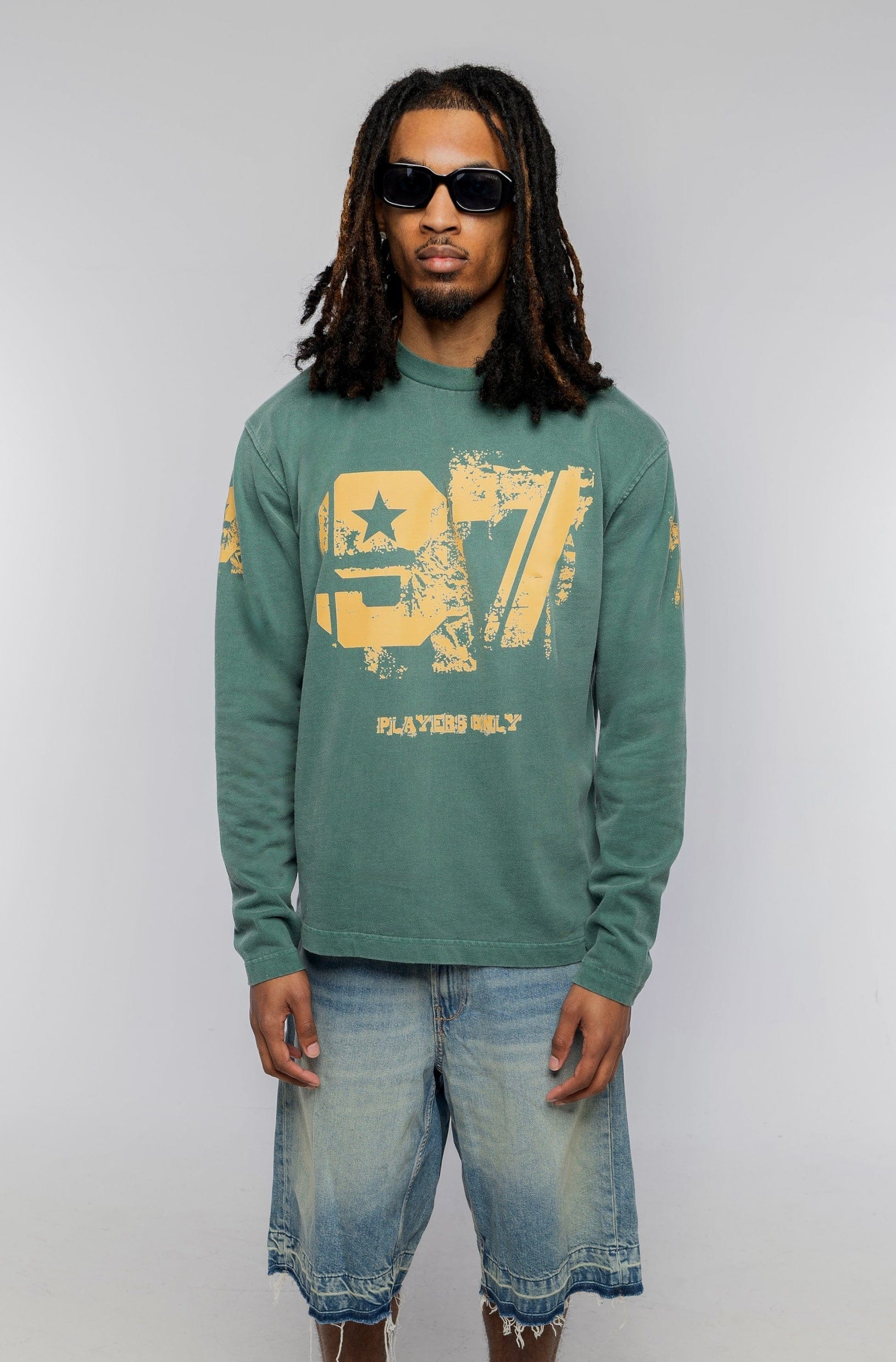 PLAYERS ONLY WASHED FORREST GREEN DISTRESSED 97 JERSEY LONG SLEEVE