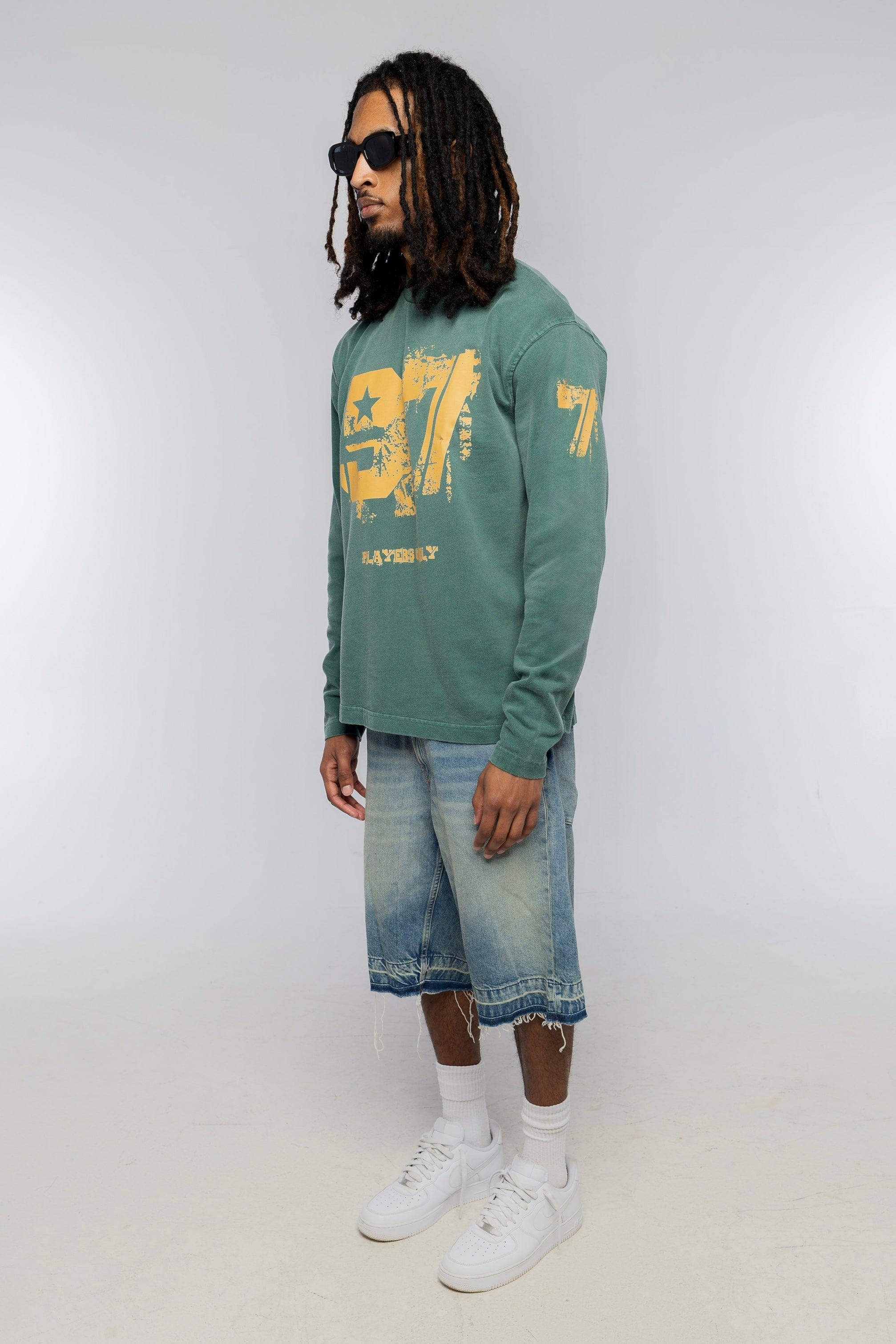 PLAYERS ONLY WASHED FORREST GREEN DISTRESSED 97 JERSEY LONG SLEEVE