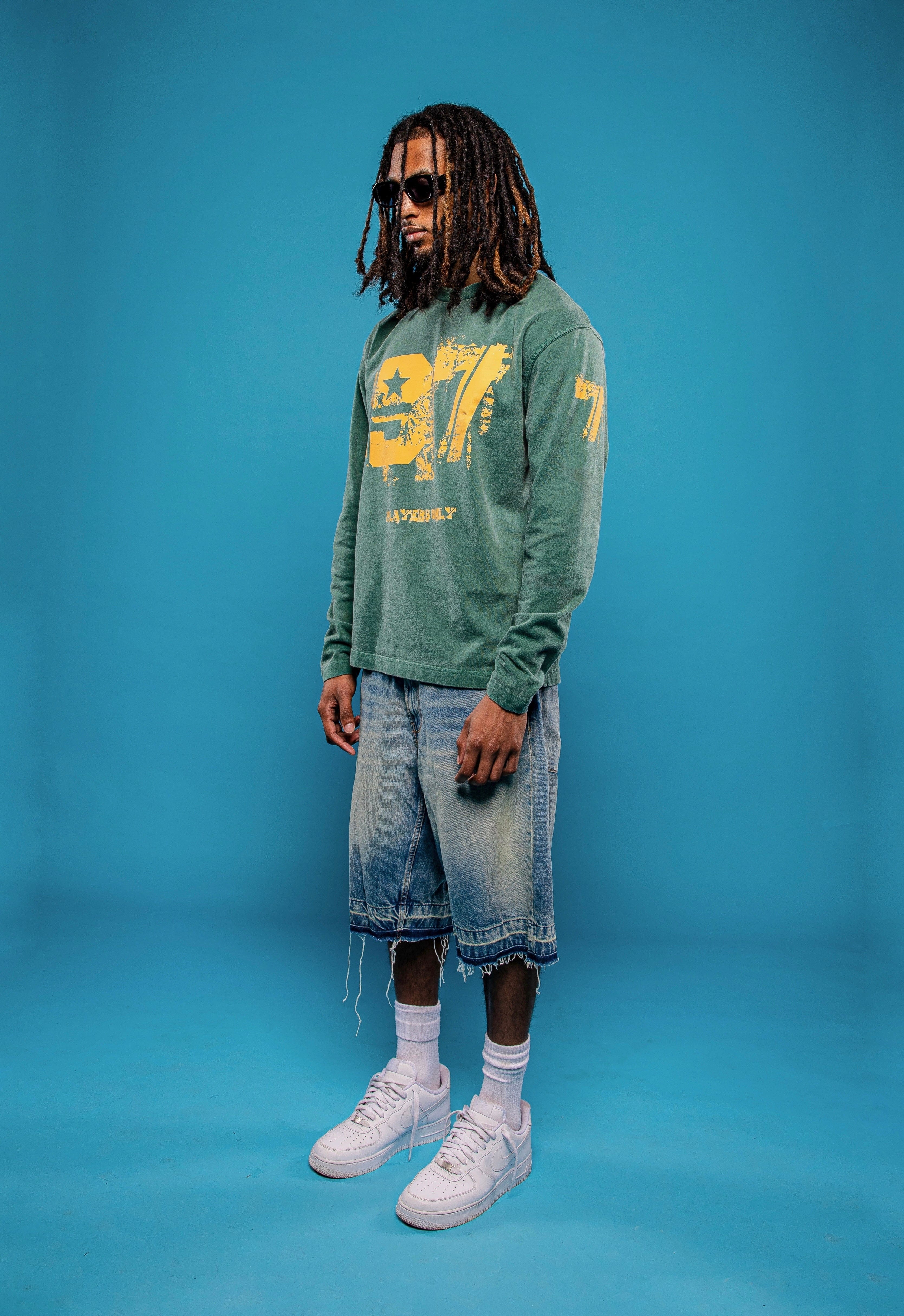 PLAYERS ONLY WASHED FORREST GREEN DISTRESSED 97 JERSEY LONG SLEEVE