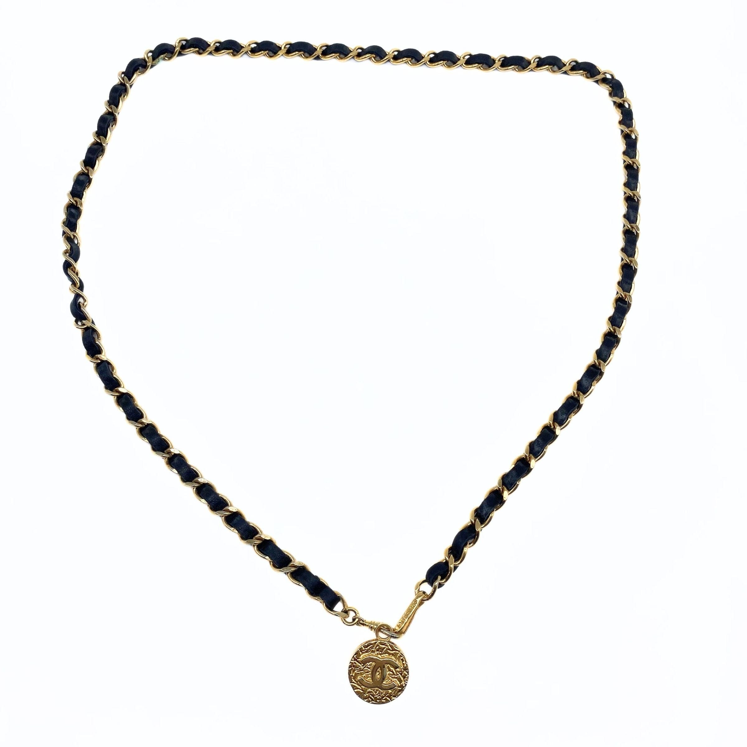 Chanel Vintage Black Woven Belt with Coin