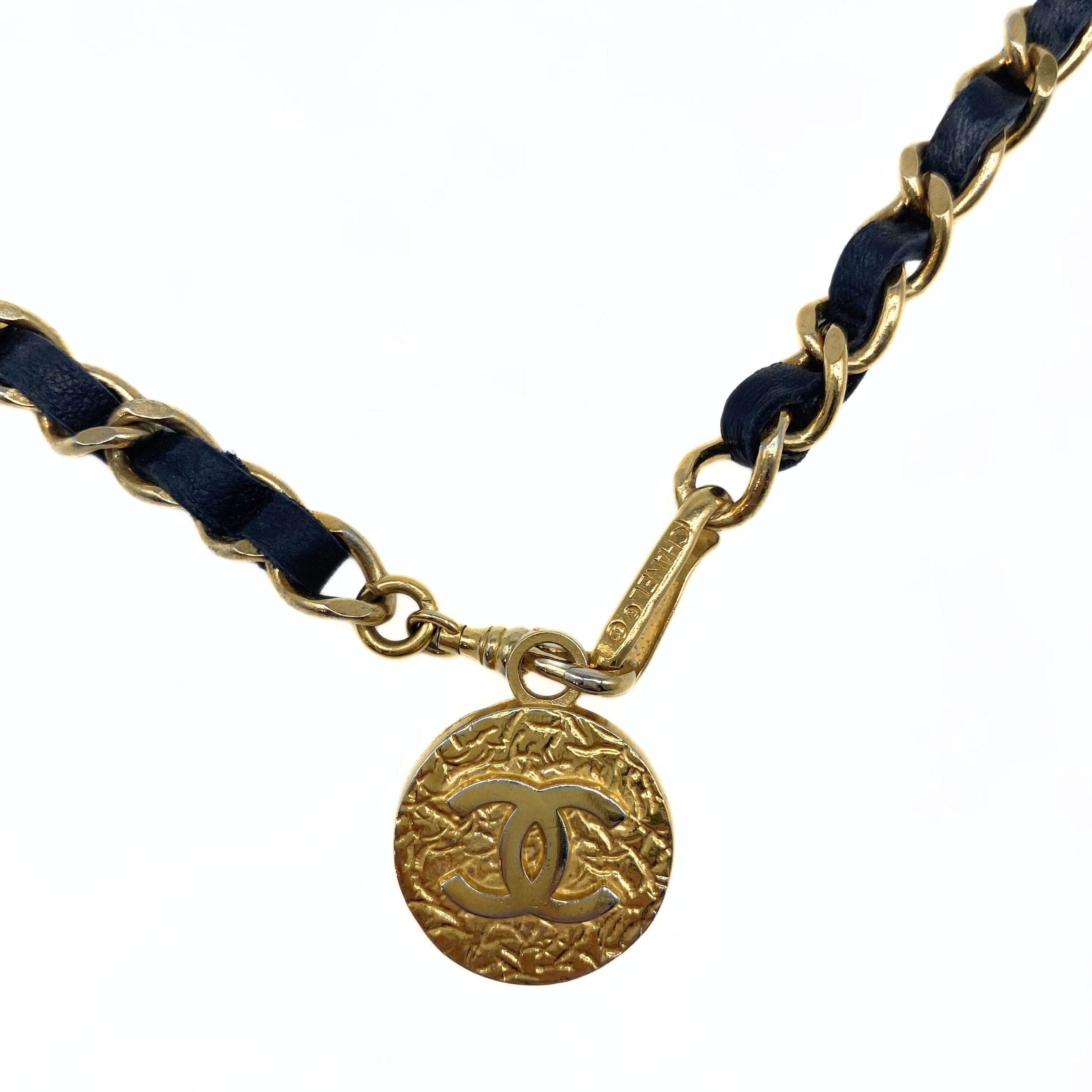 Chanel Vintage Black Woven Belt with Coin