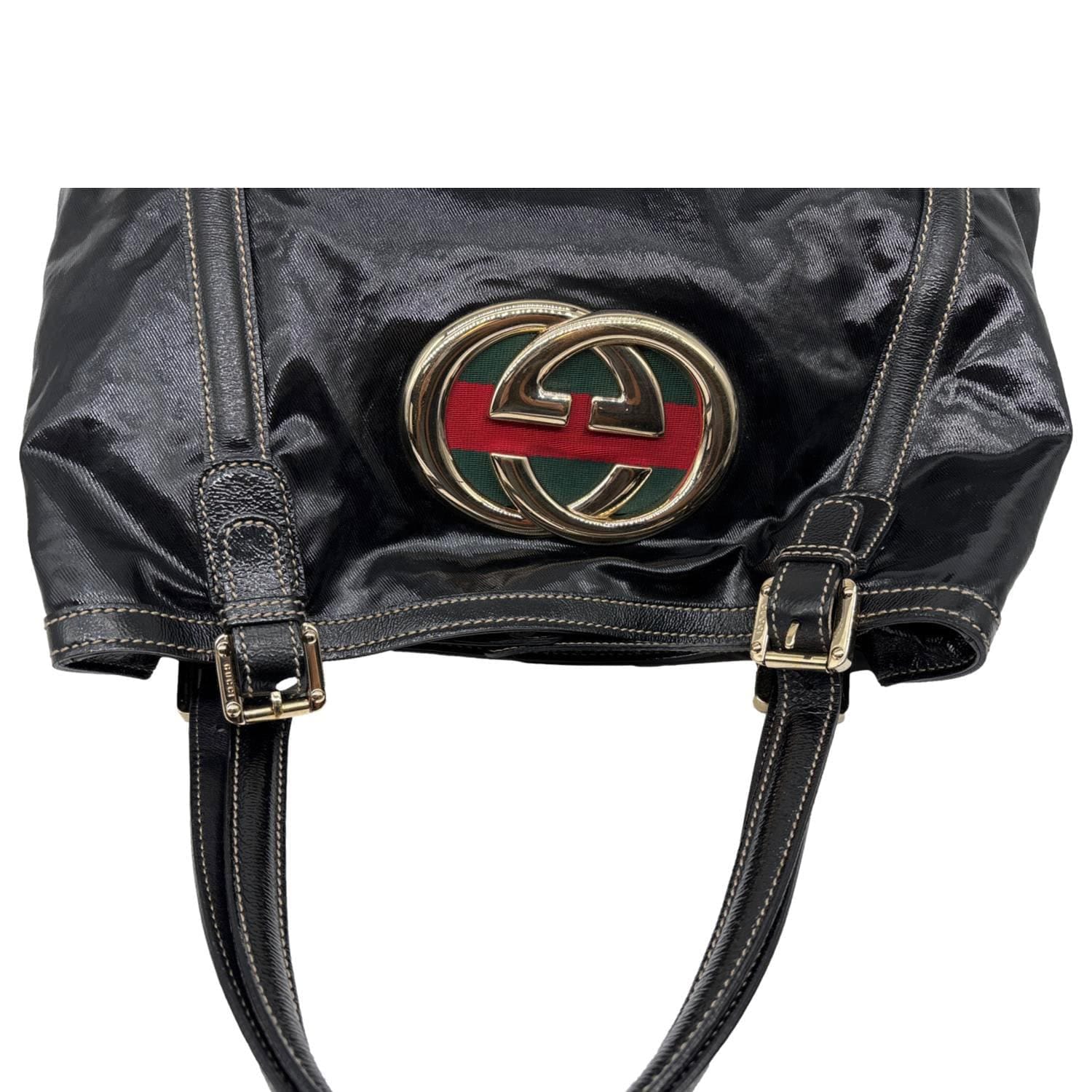 GUCCI Britt Dialux Coated Fabric Tote Bag Black 162094