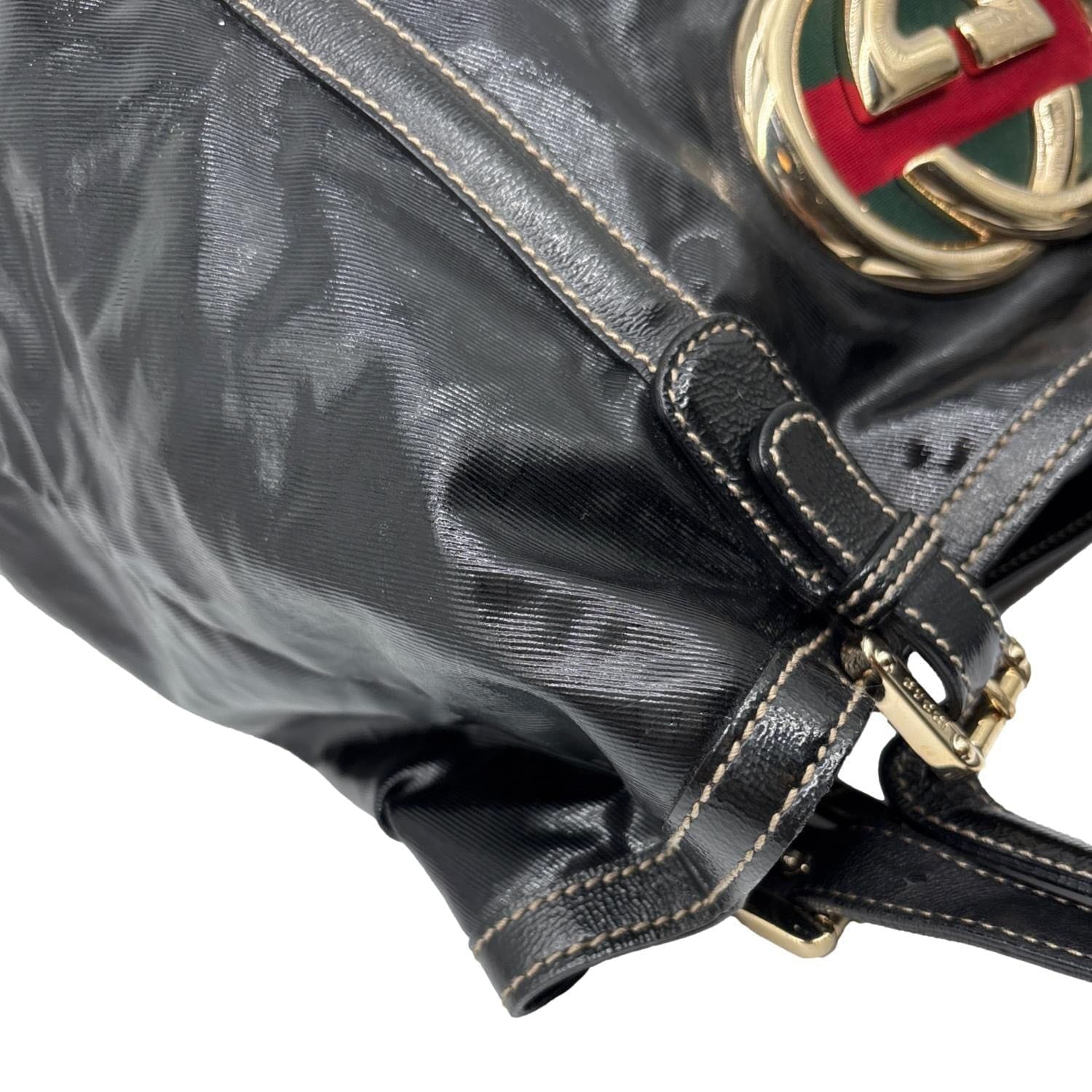 GUCCI Britt Dialux Coated Fabric Tote Bag Black 162094