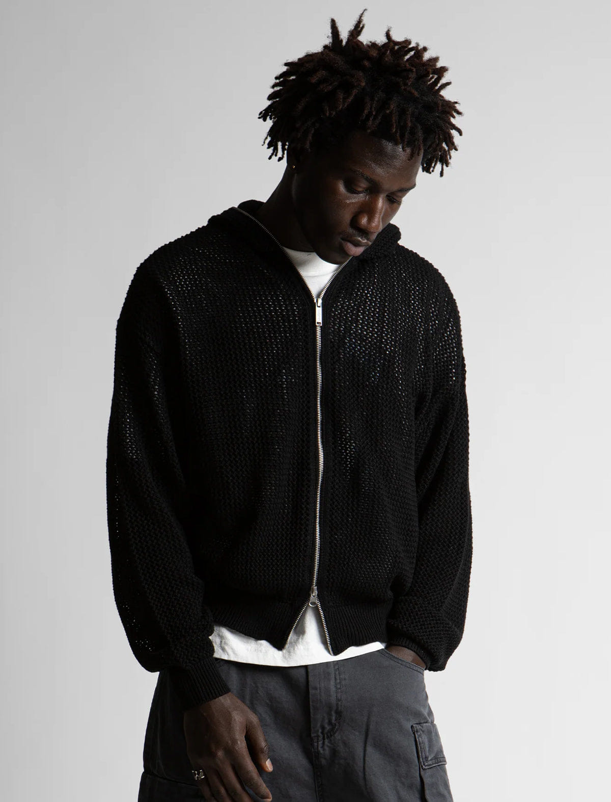 Wasted Paris Realm Full Zip Loose Sweater Black