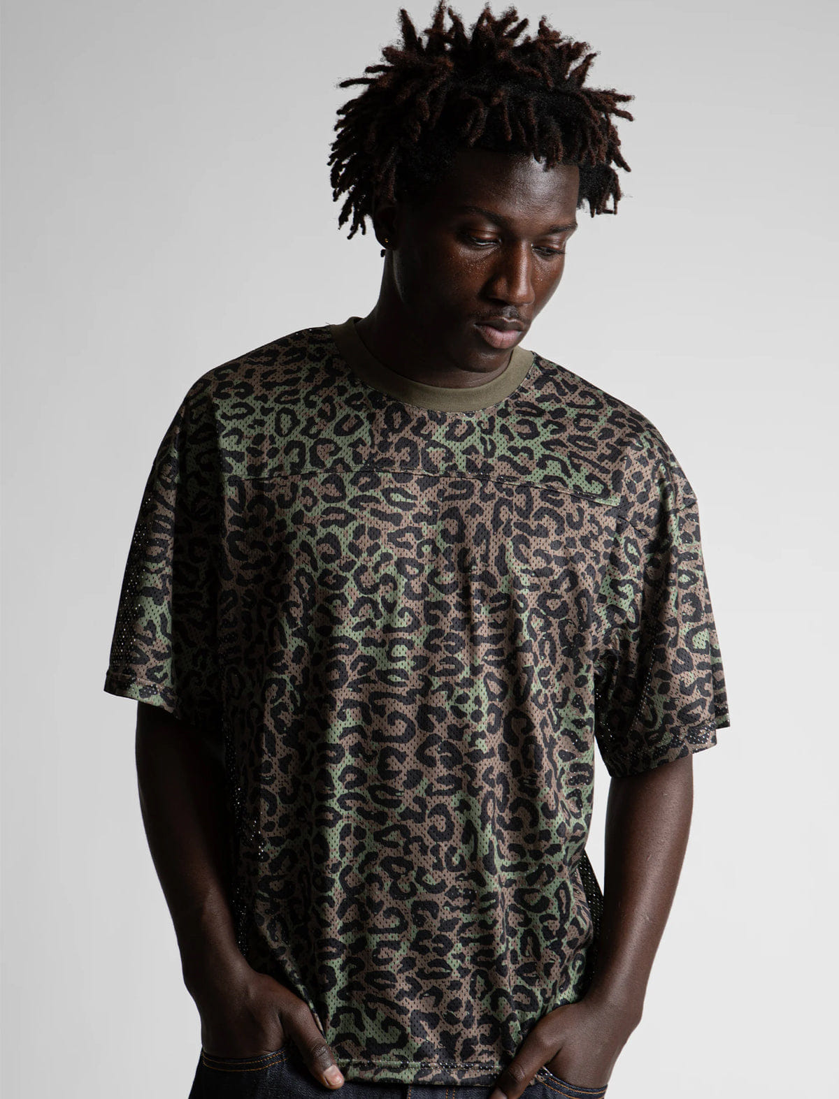 Wasted Paris Cheetah Mesh Boxy T-Shirt Olive/Khaki Camo