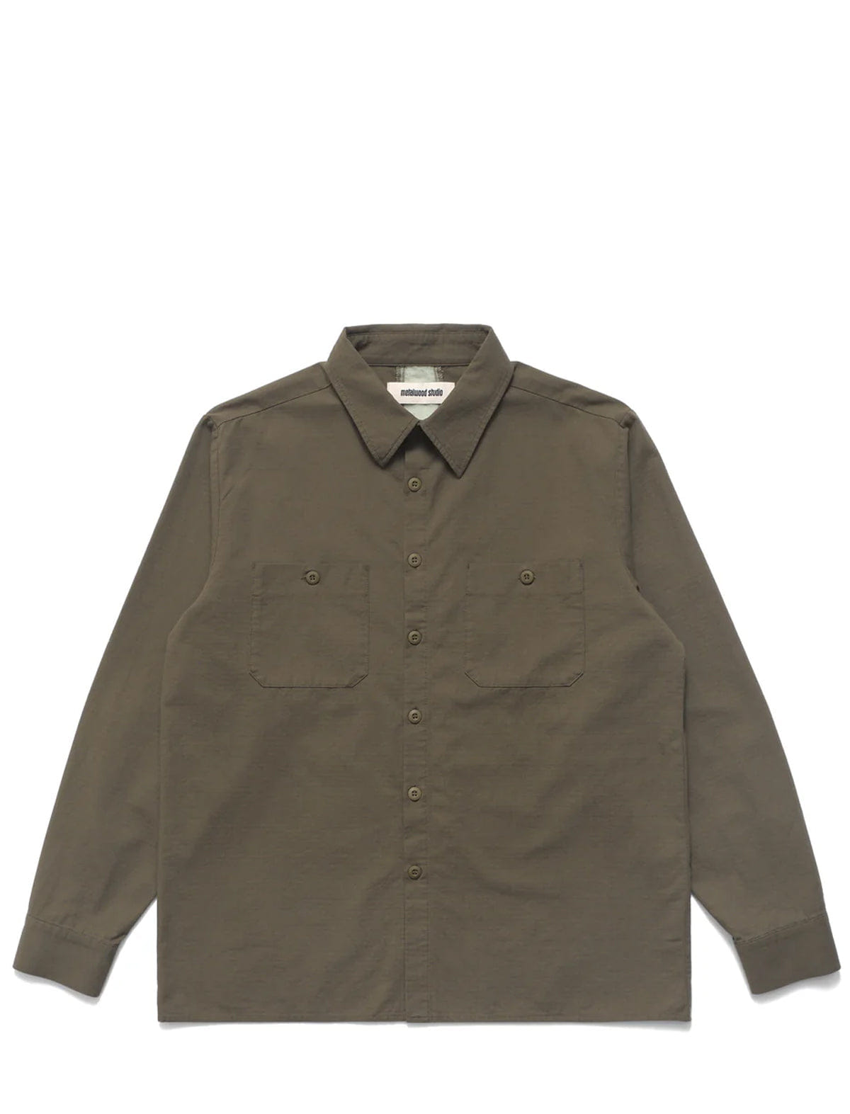 Metalwood Panelled Work Shirt Olive