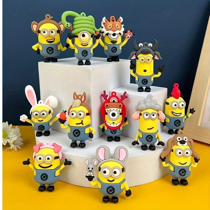 My Store 12PCS Minions Chinese Zodiac Figurines Set – 2" PVC Mini Toys, Keychain Charms & Cake Toppers – Collectible Gifts for Kids, Fans, Birthday, Christmas & Halloween