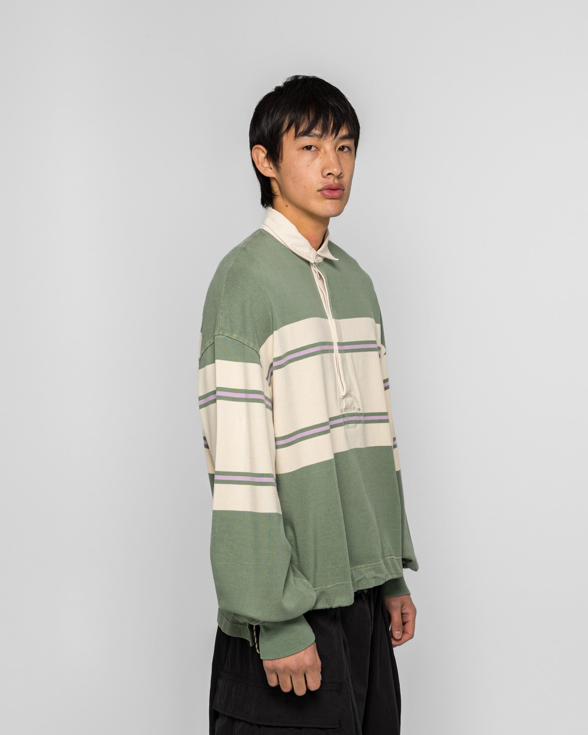 KAPITAL 16/-Panel Stripe Jersey BIG Rugby Shirt - Green