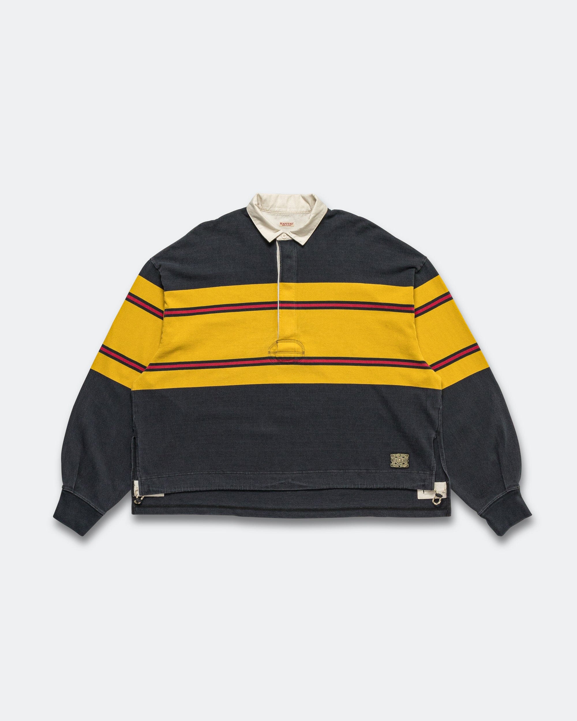 KAPITAL 16/-Panel Stripe Jersey BIG Rugby Shirt - Black