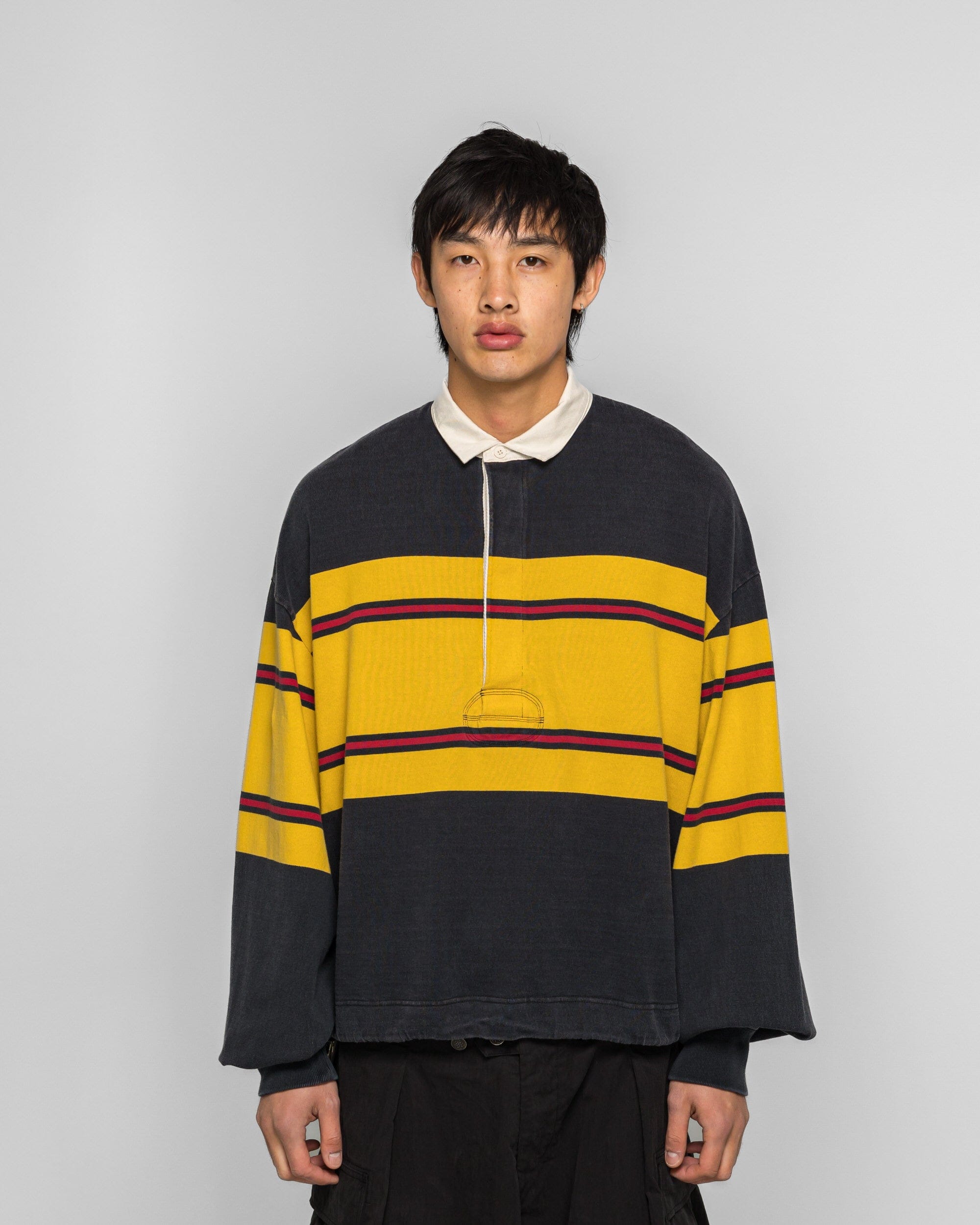 KAPITAL 16/-Panel Stripe Jersey BIG Rugby Shirt - Black