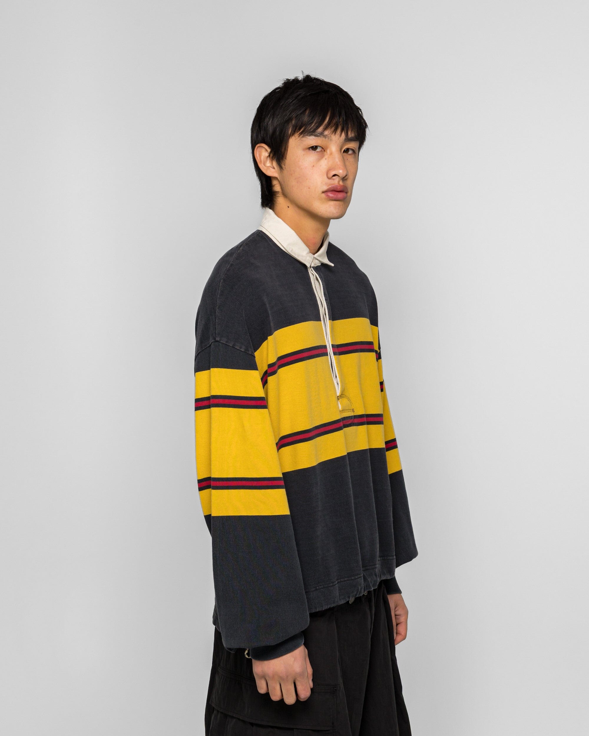 KAPITAL 16/-Panel Stripe Jersey BIG Rugby Shirt - Black