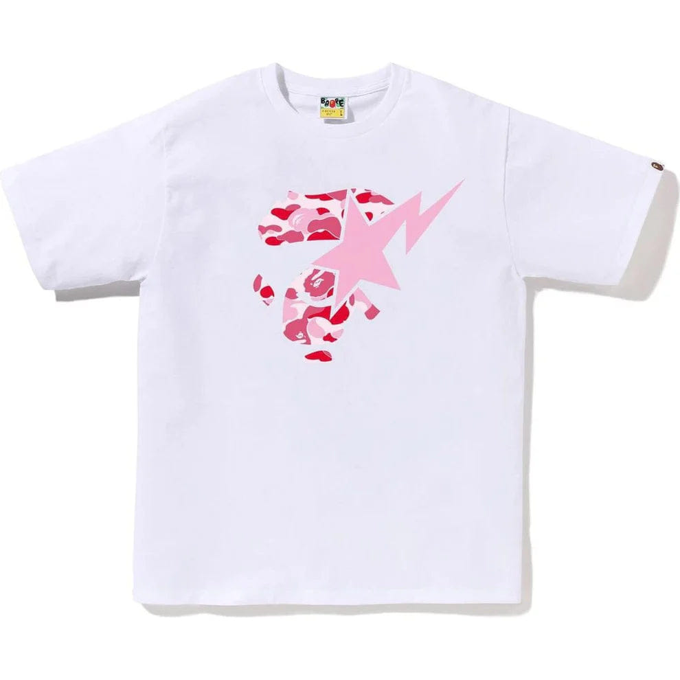 Bape ABC Camo Ape Face Sta Tee 'White Pink'