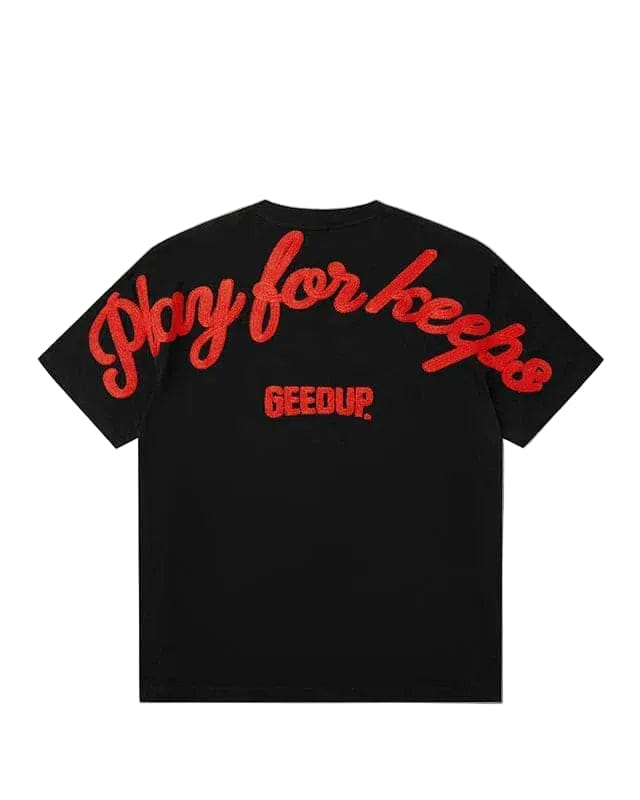 Geedup Play For Keeps Cursive Tee 'Black Red'