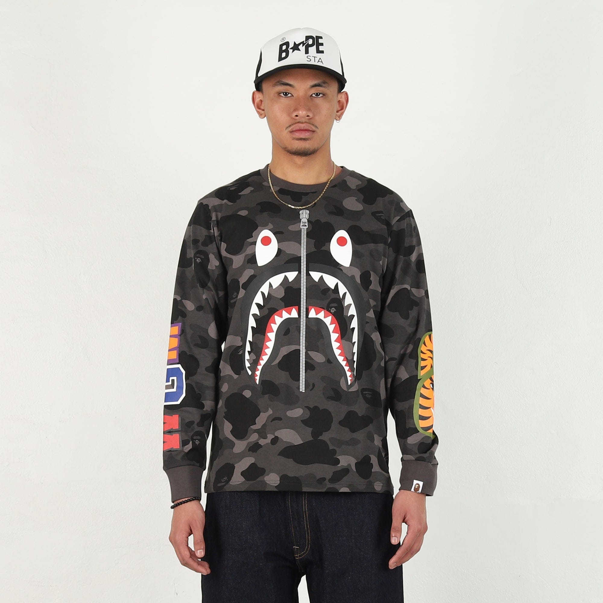 BAPE Color Camo Shark LS T-Shirt - Black