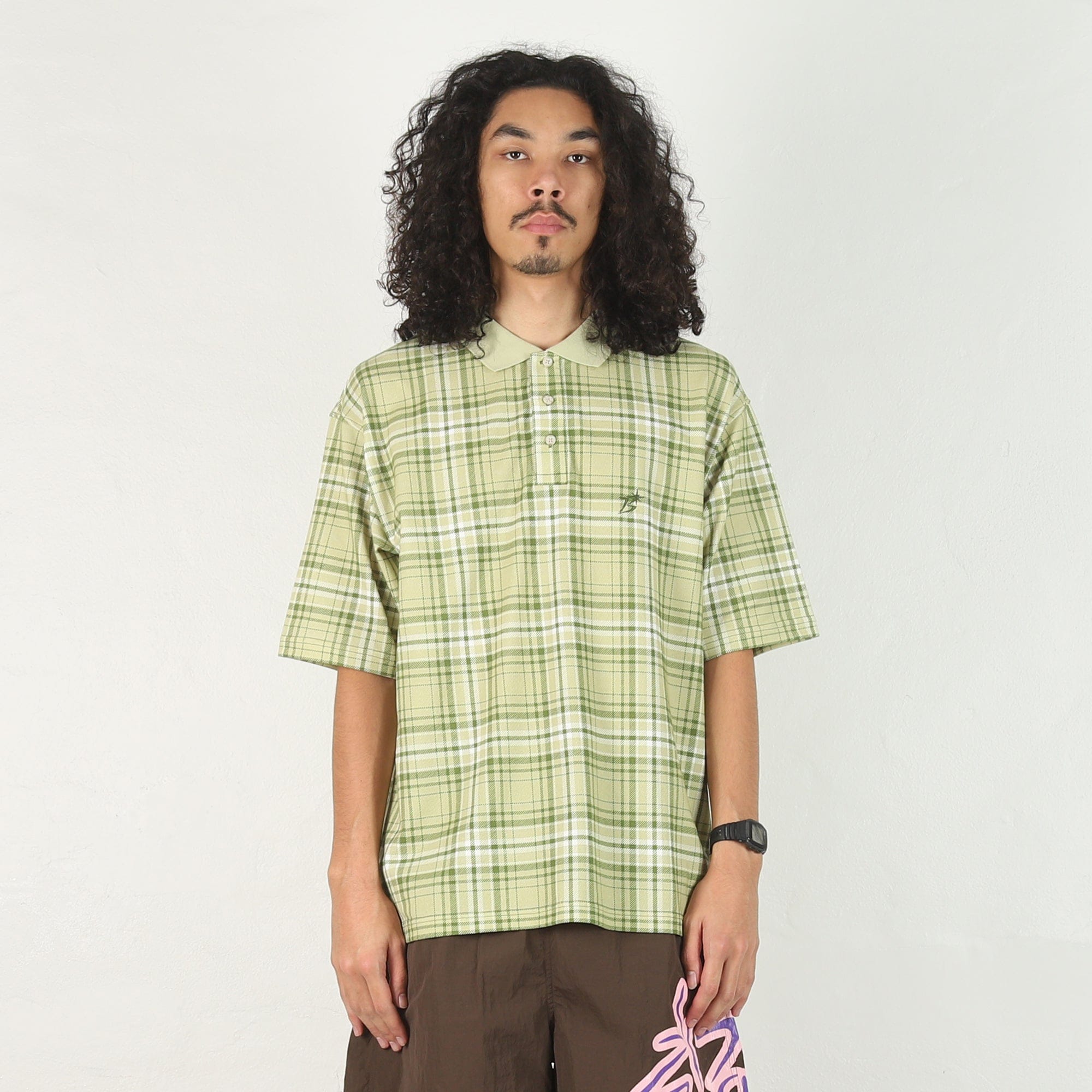 Bott Plaid S/S Polo Shirt - Green