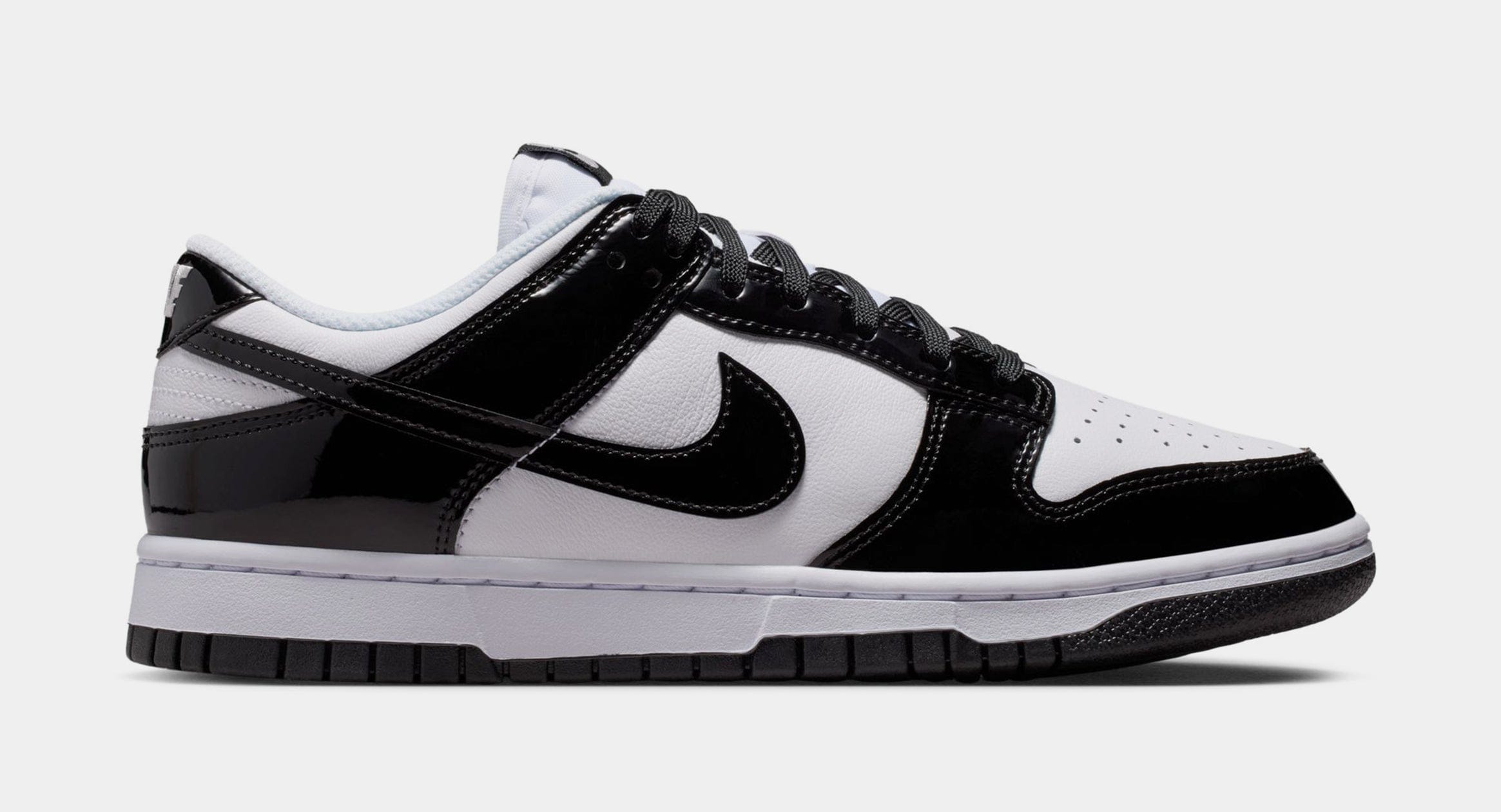 Nike Dunk Low SE Patent Leather Womens Lifestyle Shoes (White/Black/Metallic Silver)