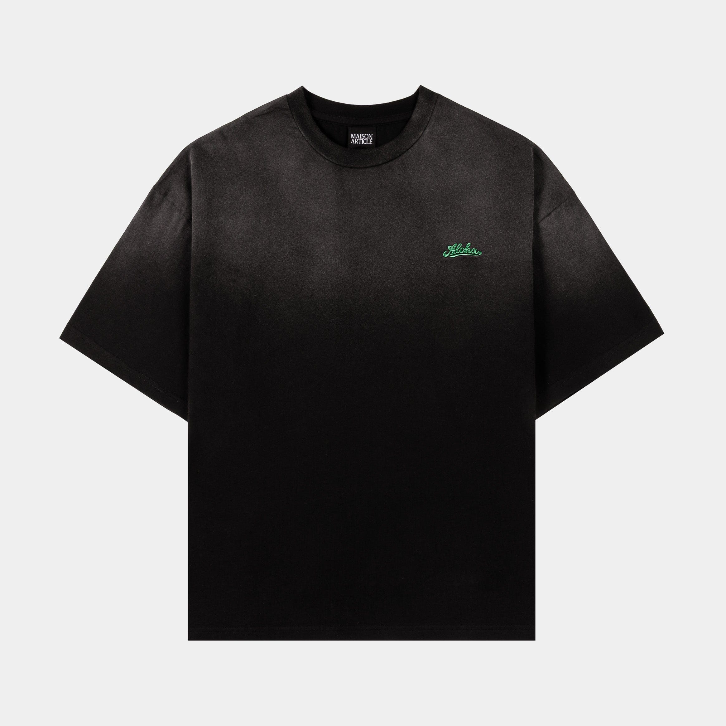 MAISON ARTICLE Hawaii Premium Washed Mens Short Sleeve Shirt (Black/Green)