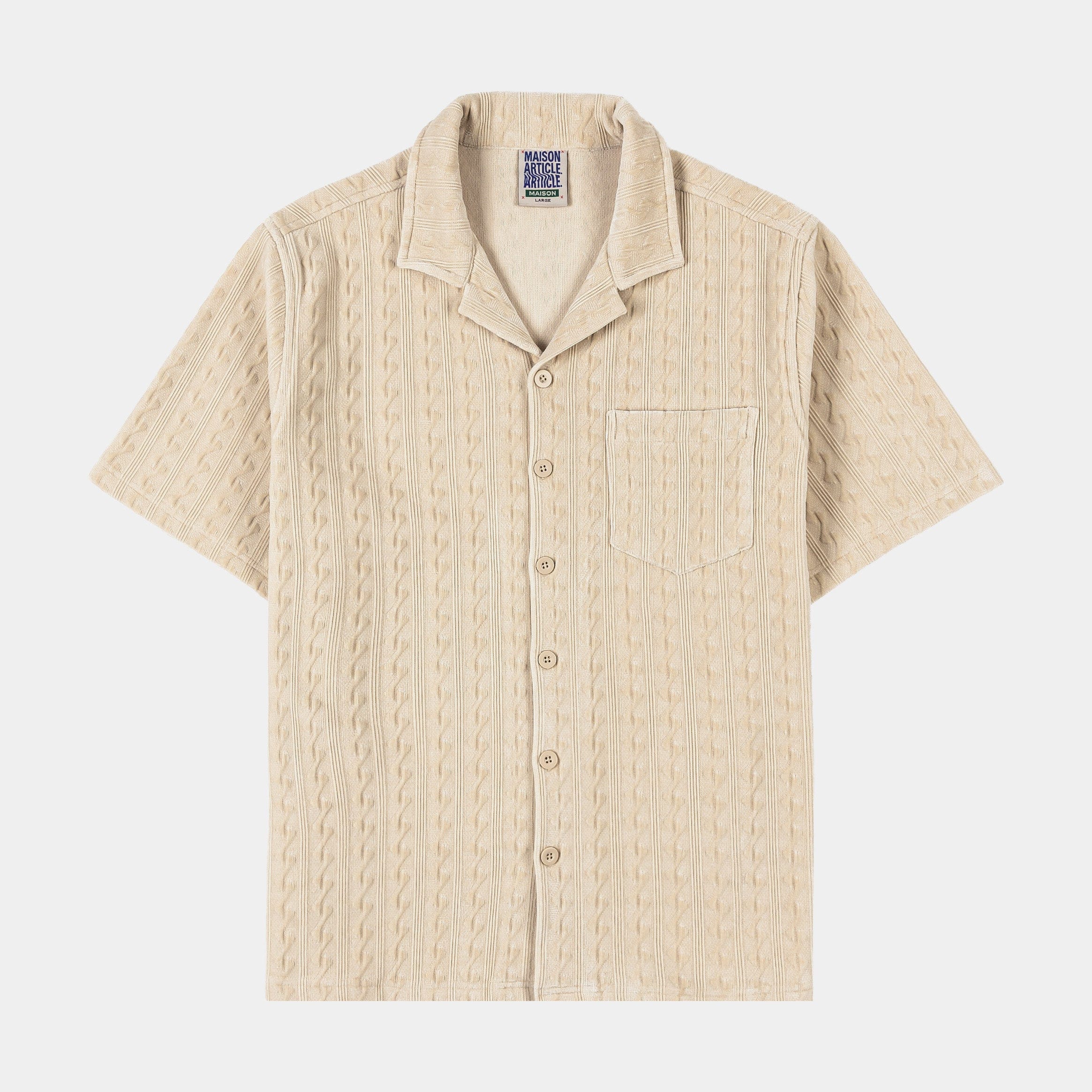 MAISON ARTICLE Chenille Button Up Mens Short Sleeve Shirt (Cream)