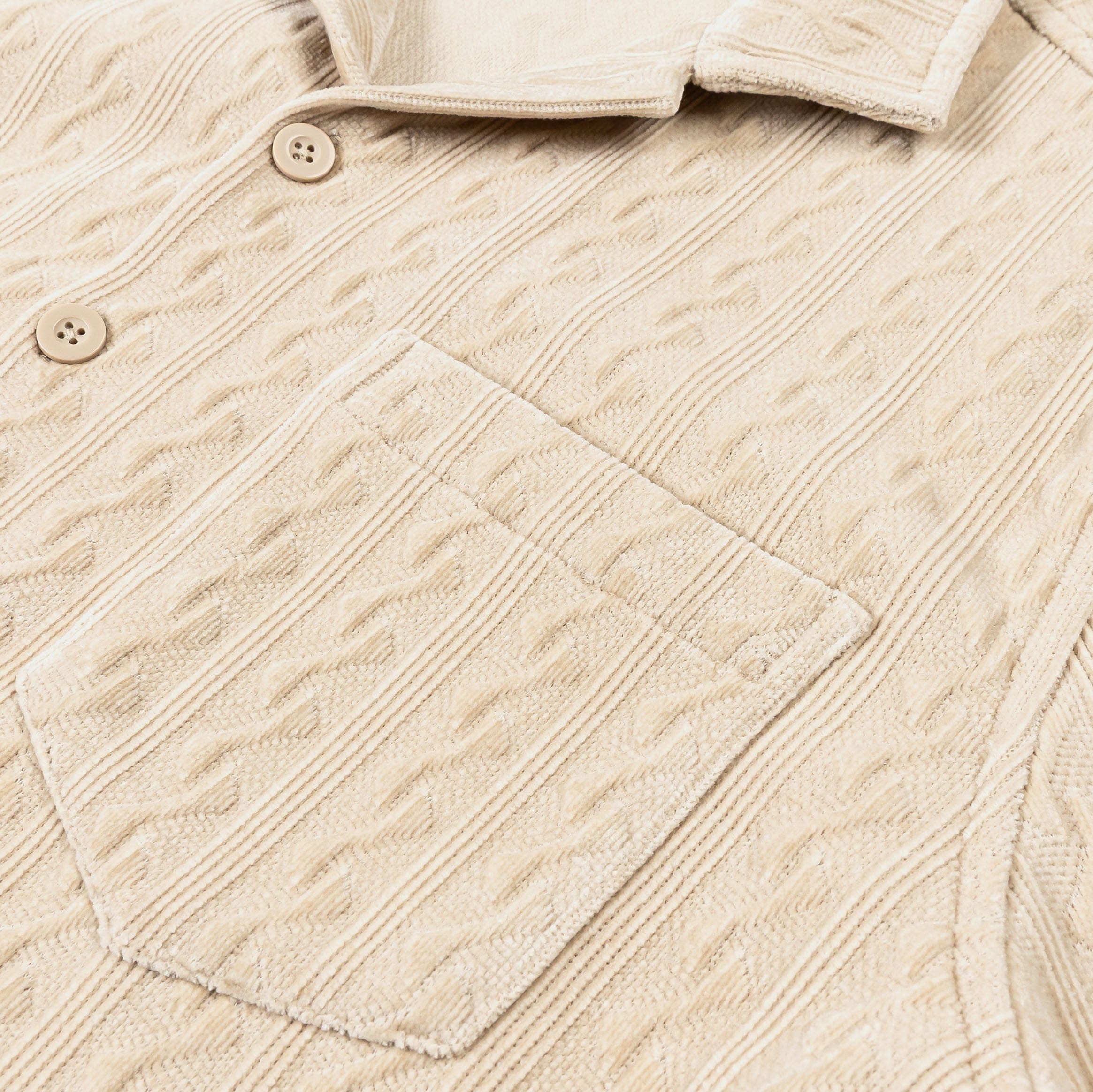 MAISON ARTICLE Chenille Button Up Mens Short Sleeve Shirt (Cream)